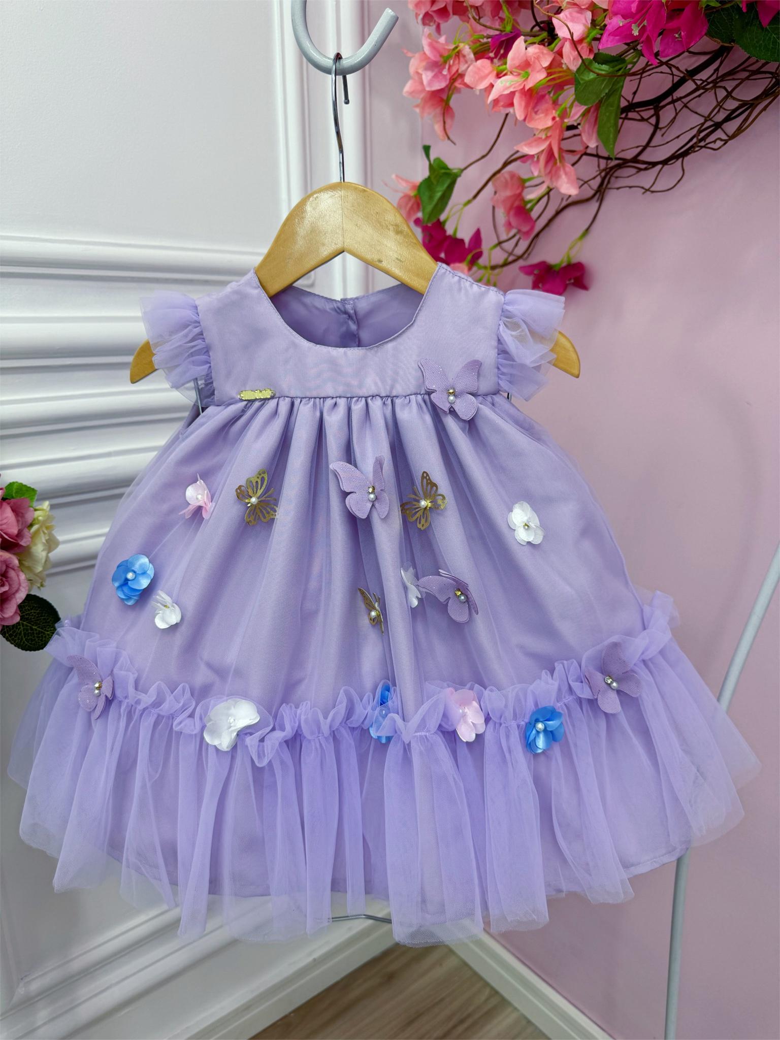 Vestido Infantil Bebê Lilás Jardim Encantado Luxo