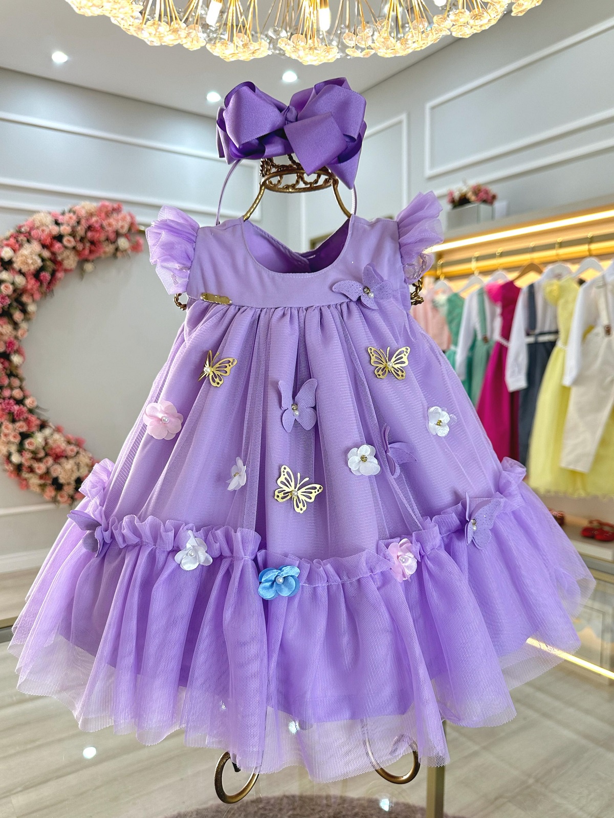 Vestido Infantil Bebê Lilás Jardim Encantado Luxo