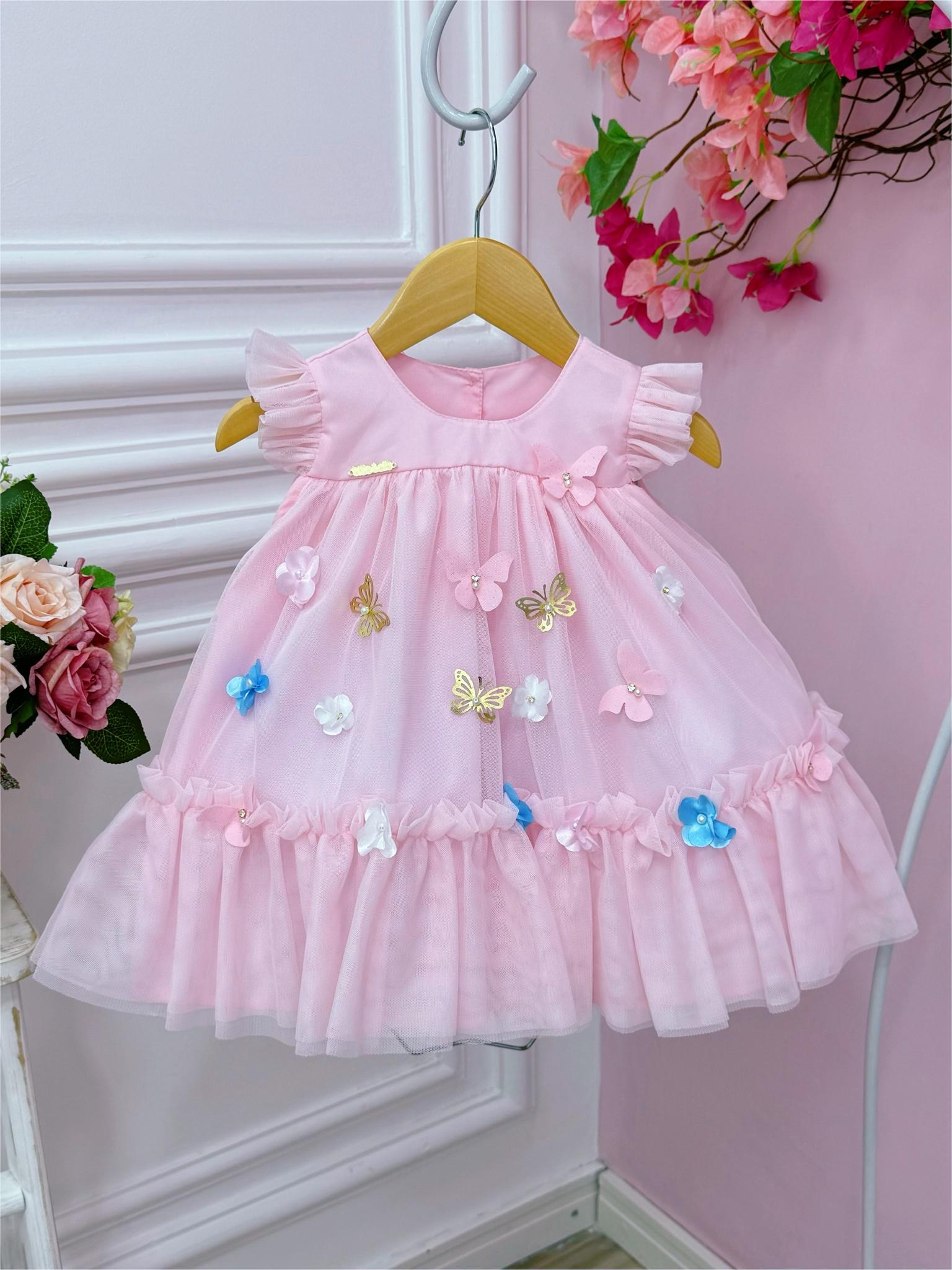 Vestido Infantil Bebê Rosa Bebê Jardim Encantado Luxo
