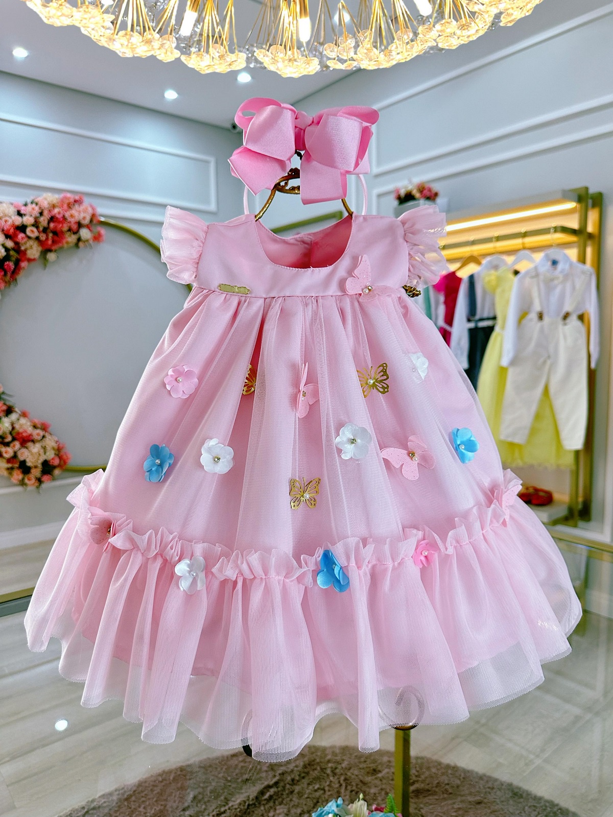 Vestido Infantil Bebê Rosa Bebê Jardim Encantado Luxo
