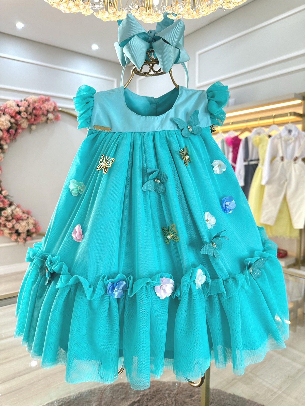 Vestido Infantil Bebê Verde Jardim Encantado Luxo