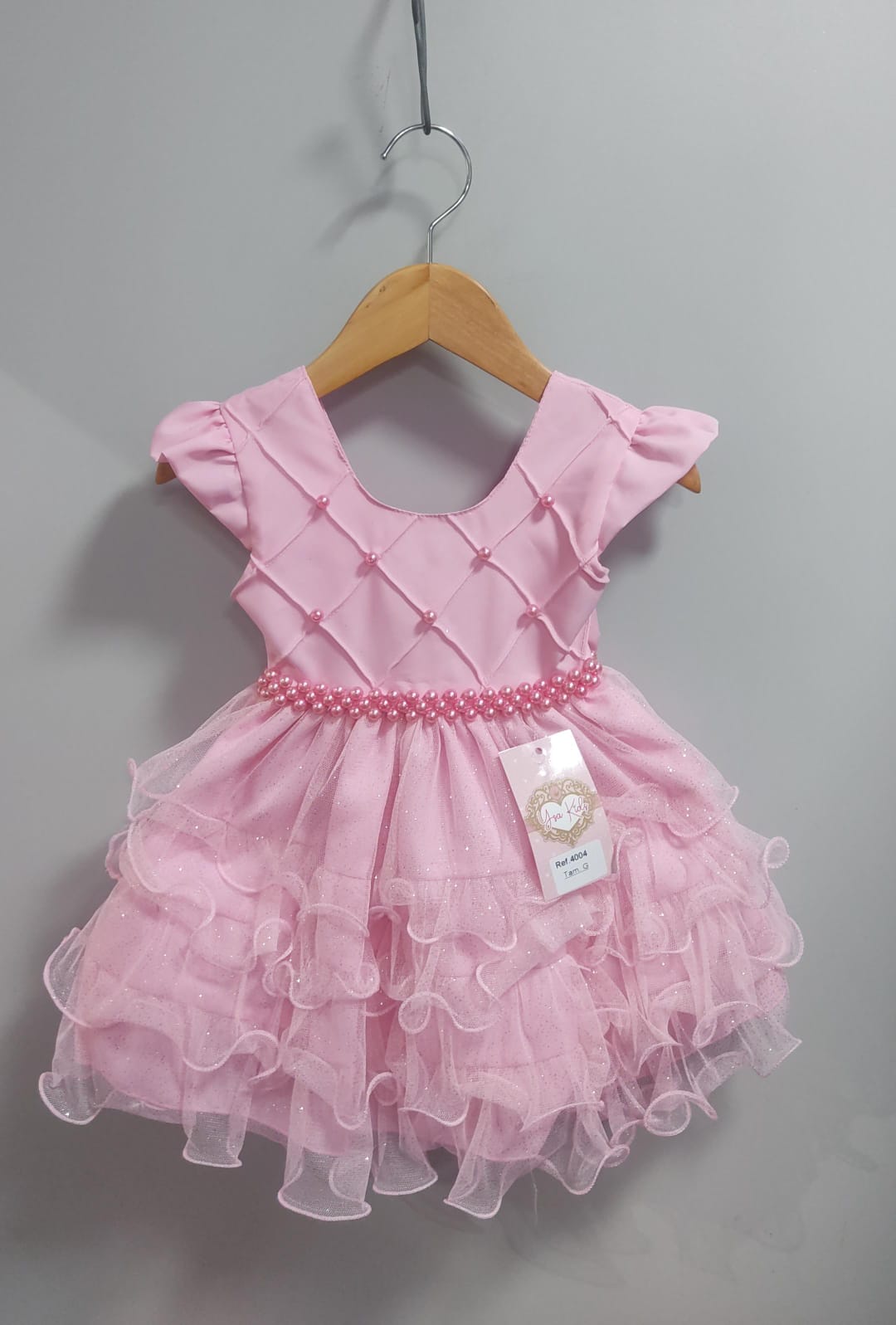Vestido Bebê Batizado Festas Rosa Saia Com Babados Luxo