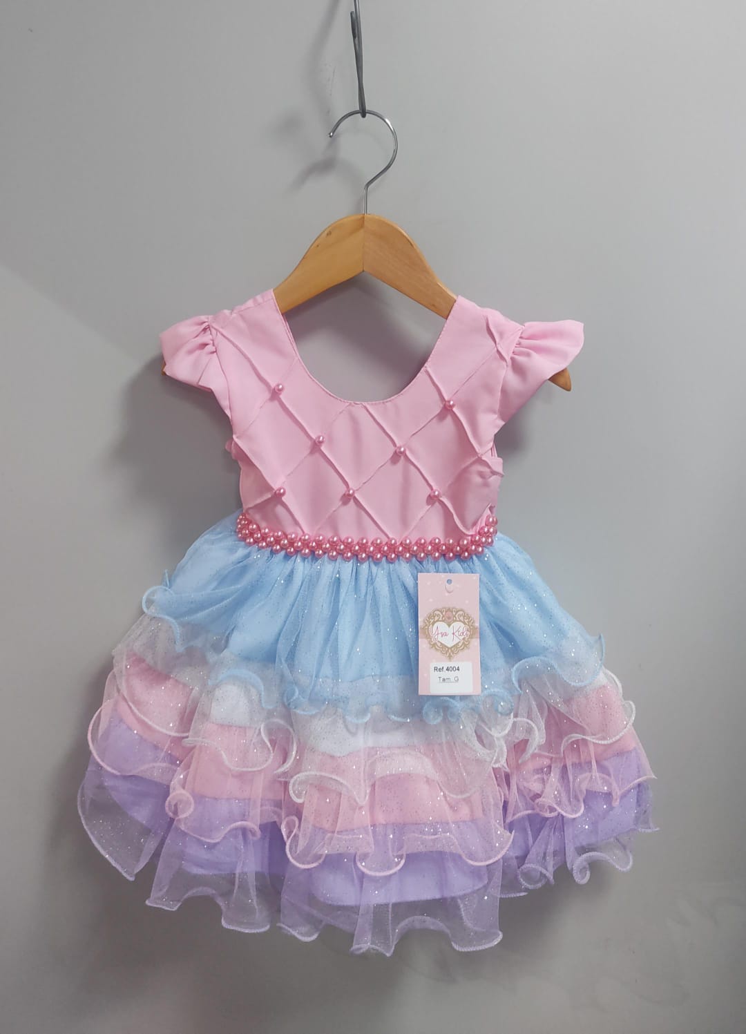 Vestido Bebê Rosa Busto Com Nervura Saia Babados Coloridos