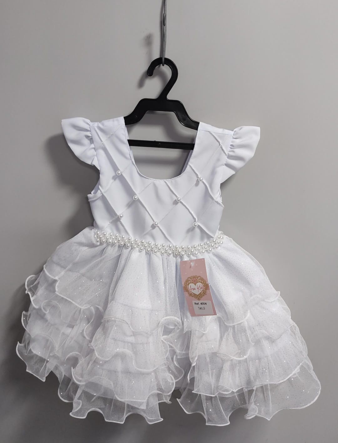 Vestido Infantil Batizado Branco Saia Com Babados Luxo