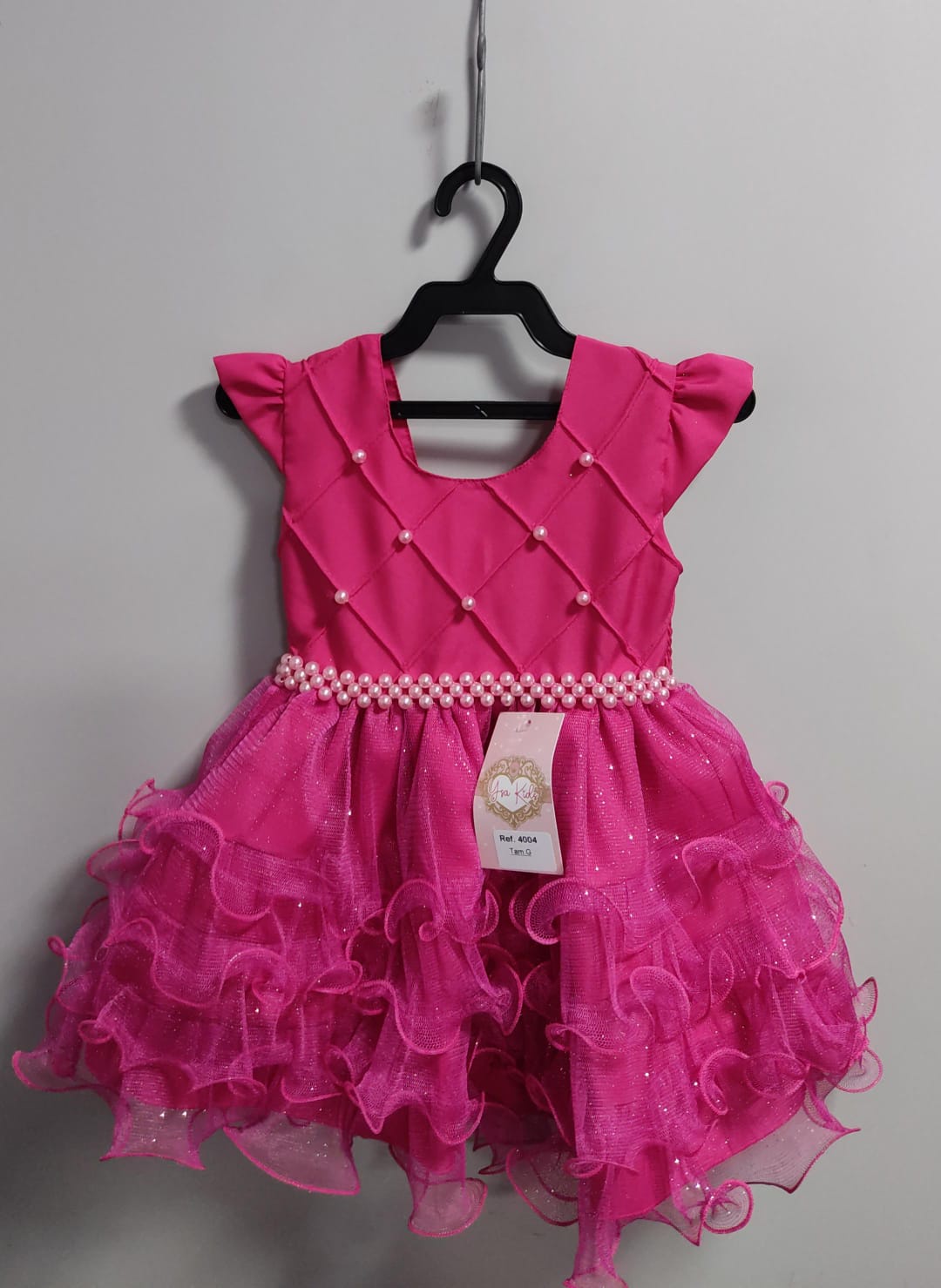 Vestido Infantil Batizado Pink Saia Com Babados Luxo