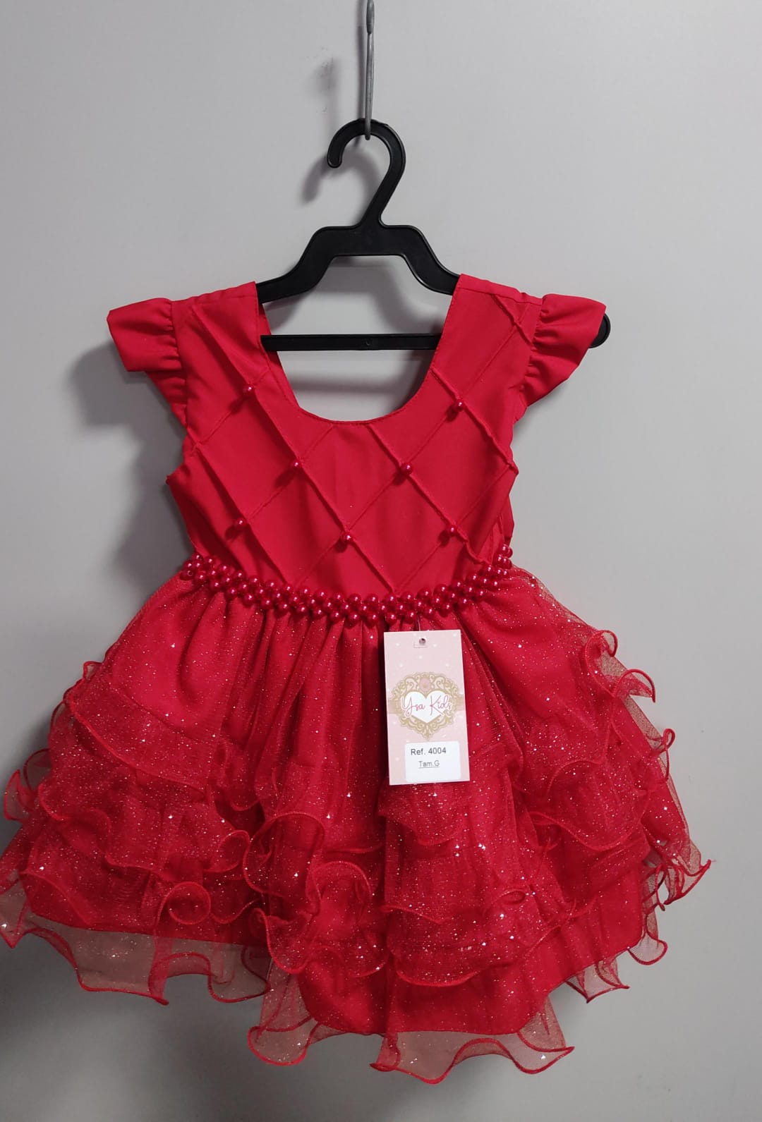 Vestido Infantil Batizado Vermelho Saia Com Babados Luxo