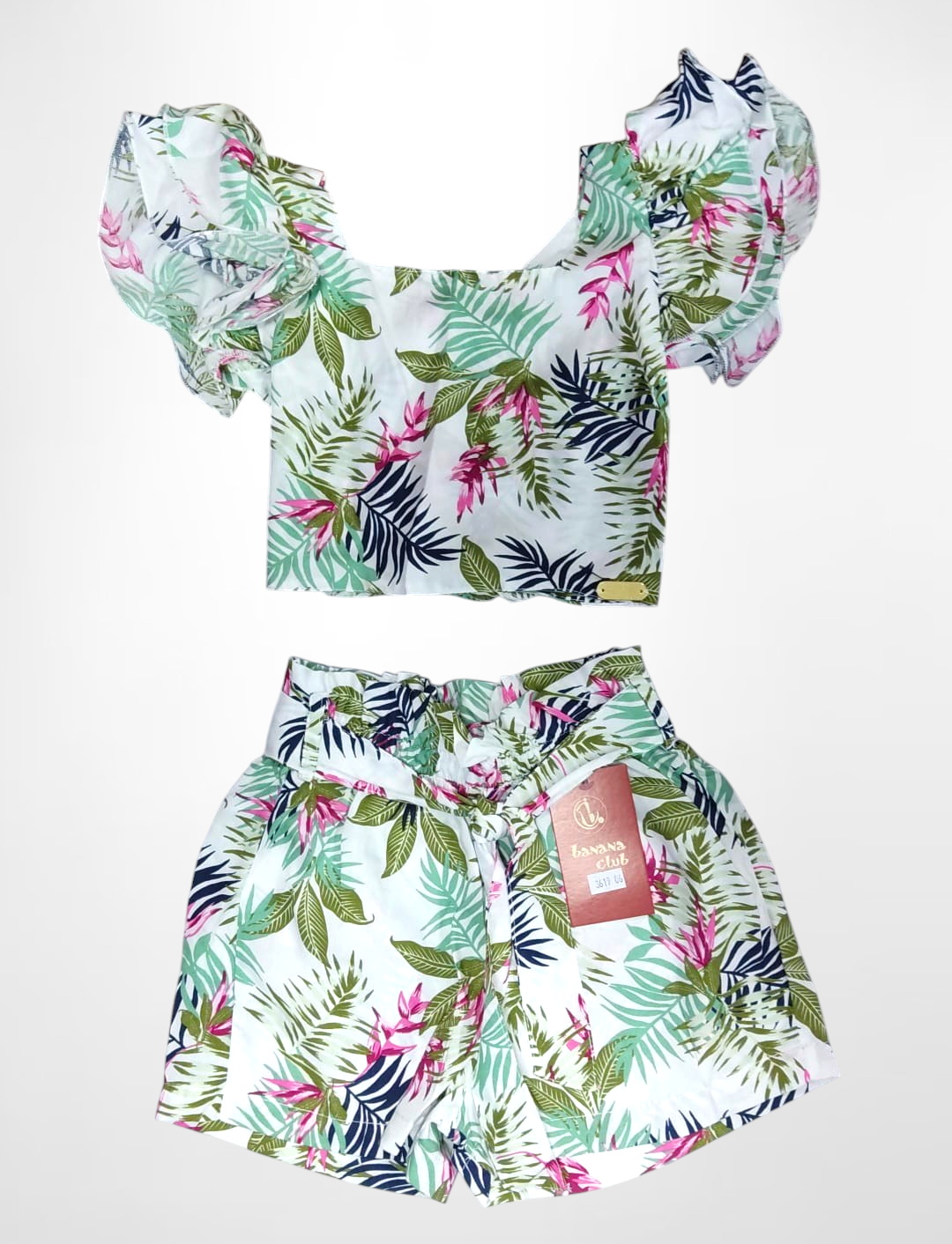 Conjunto Meninas Casual Cropped C/ Saia Florida Colorida