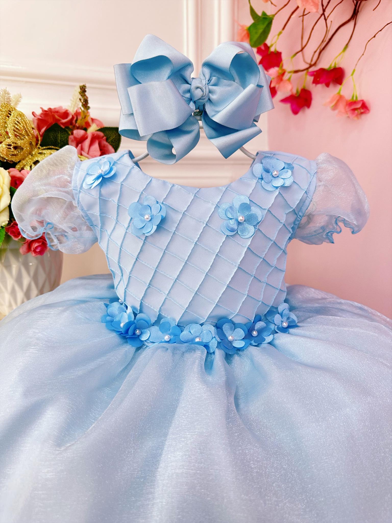 Vestido Infantil Princesa Aurora Com Aplique de Flores