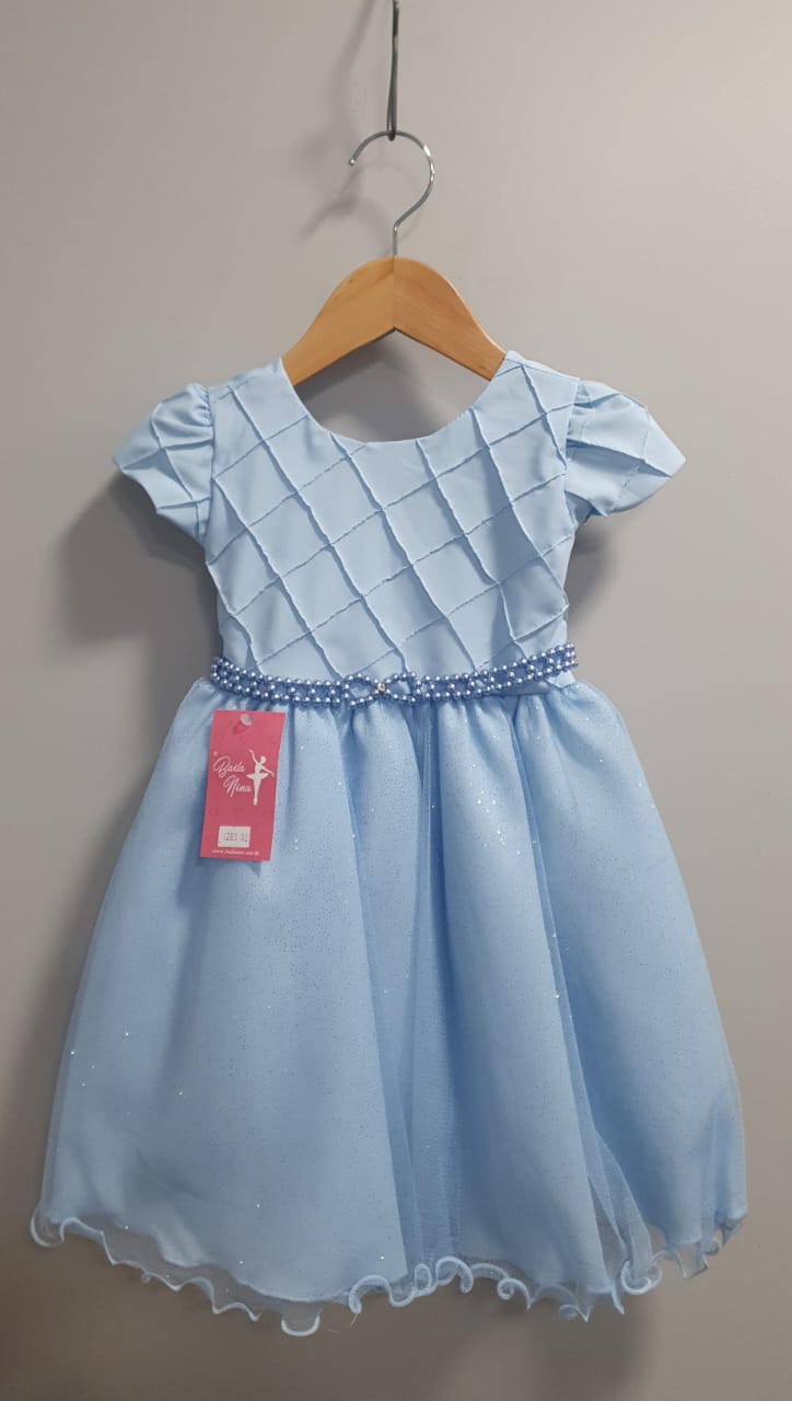 Vestido Infantil Azul Claro Busto Nervura Festas Daminhas