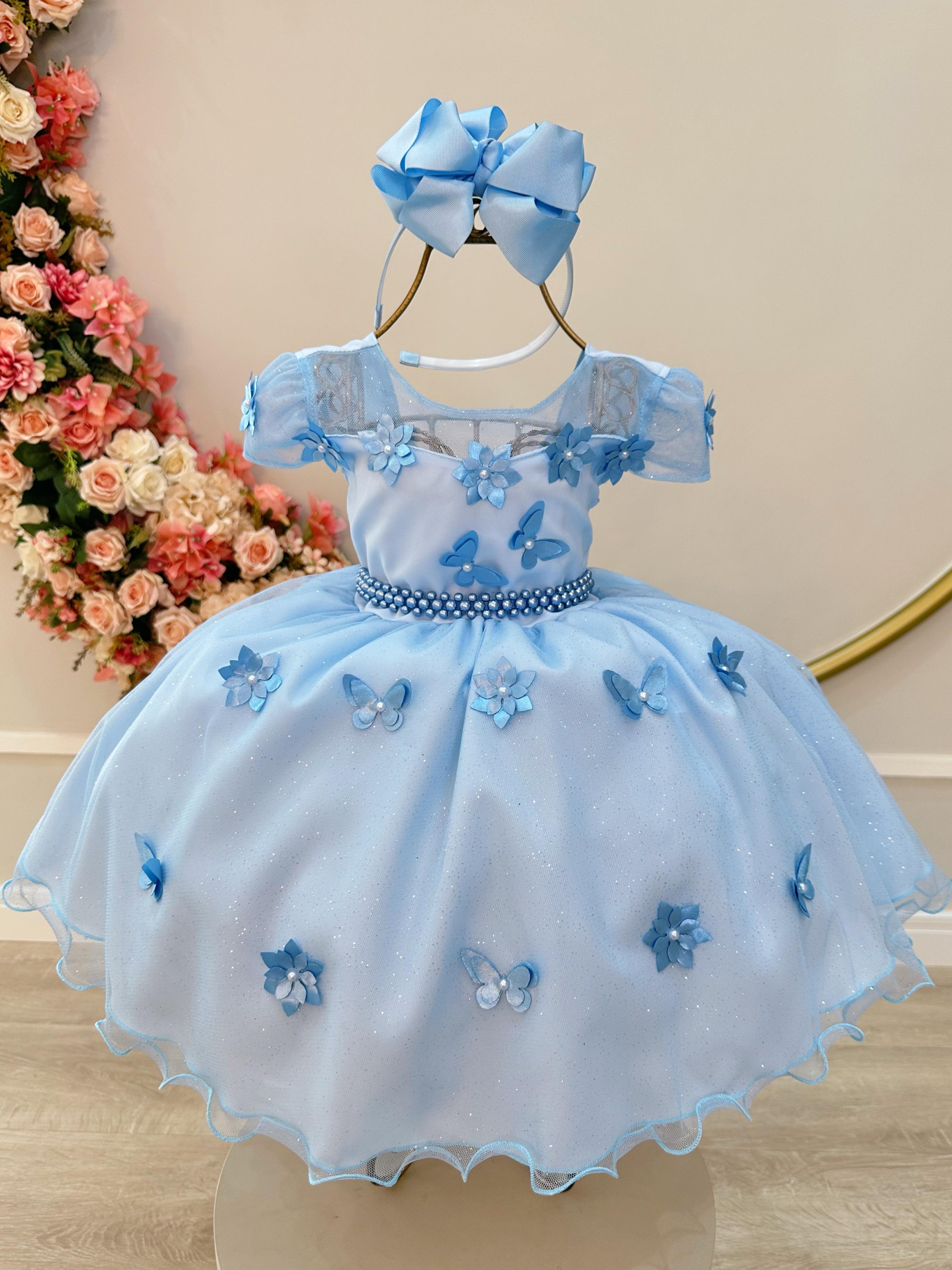 Vestido Infantil Azul Claro Jardim Encantado Festas Luxo