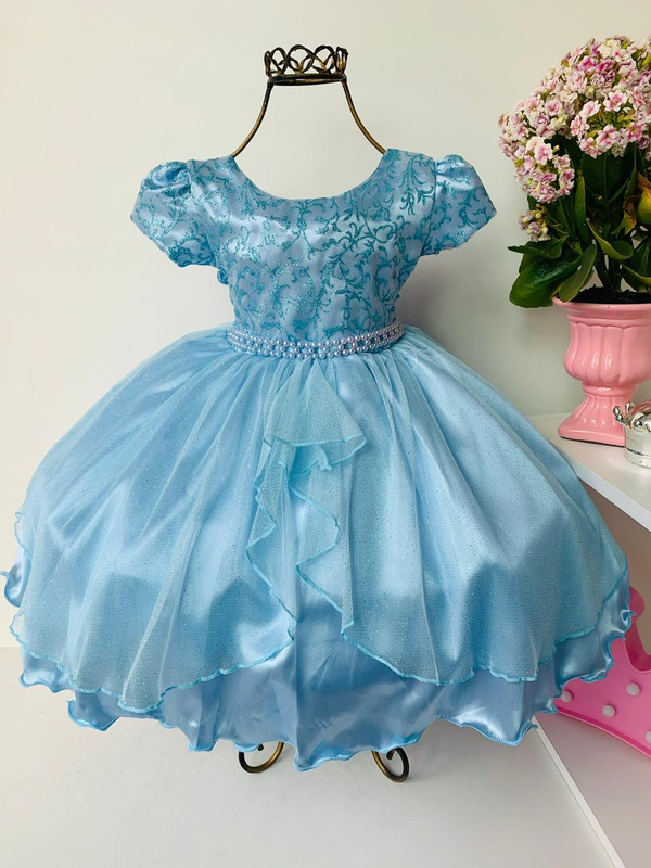 Vestido Infantil Cinderela Azul Brilho Festas Princesa - Rosa Charmosa  Atacado