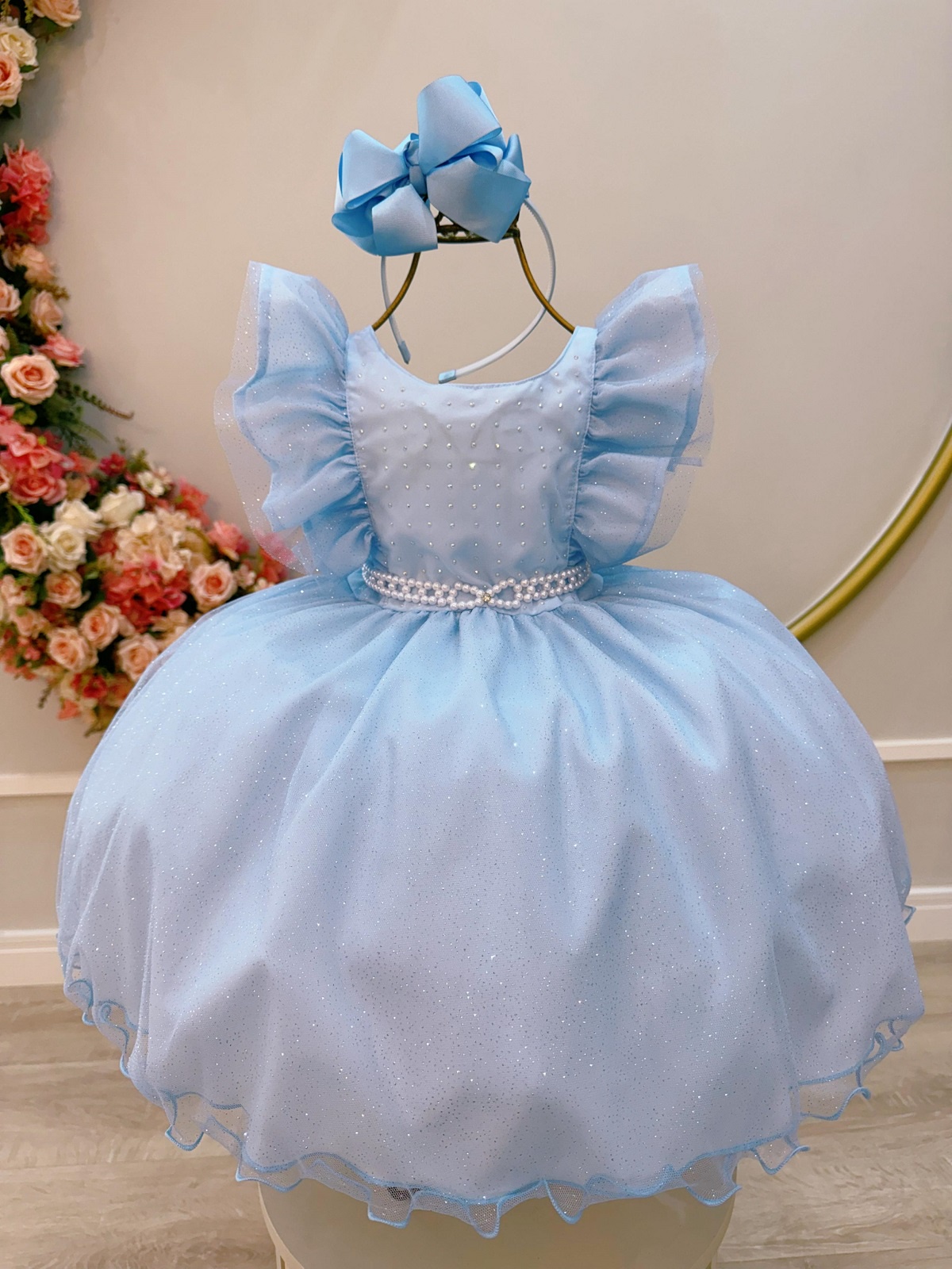 Vestido Infantil Azul Princesas Frozen Anna e Elsa Festas