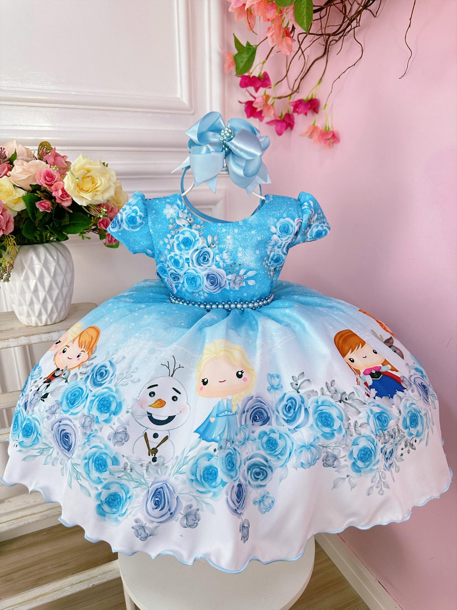 Vestido Infantil Azul Princesas Frozen Baby Festas Luxo