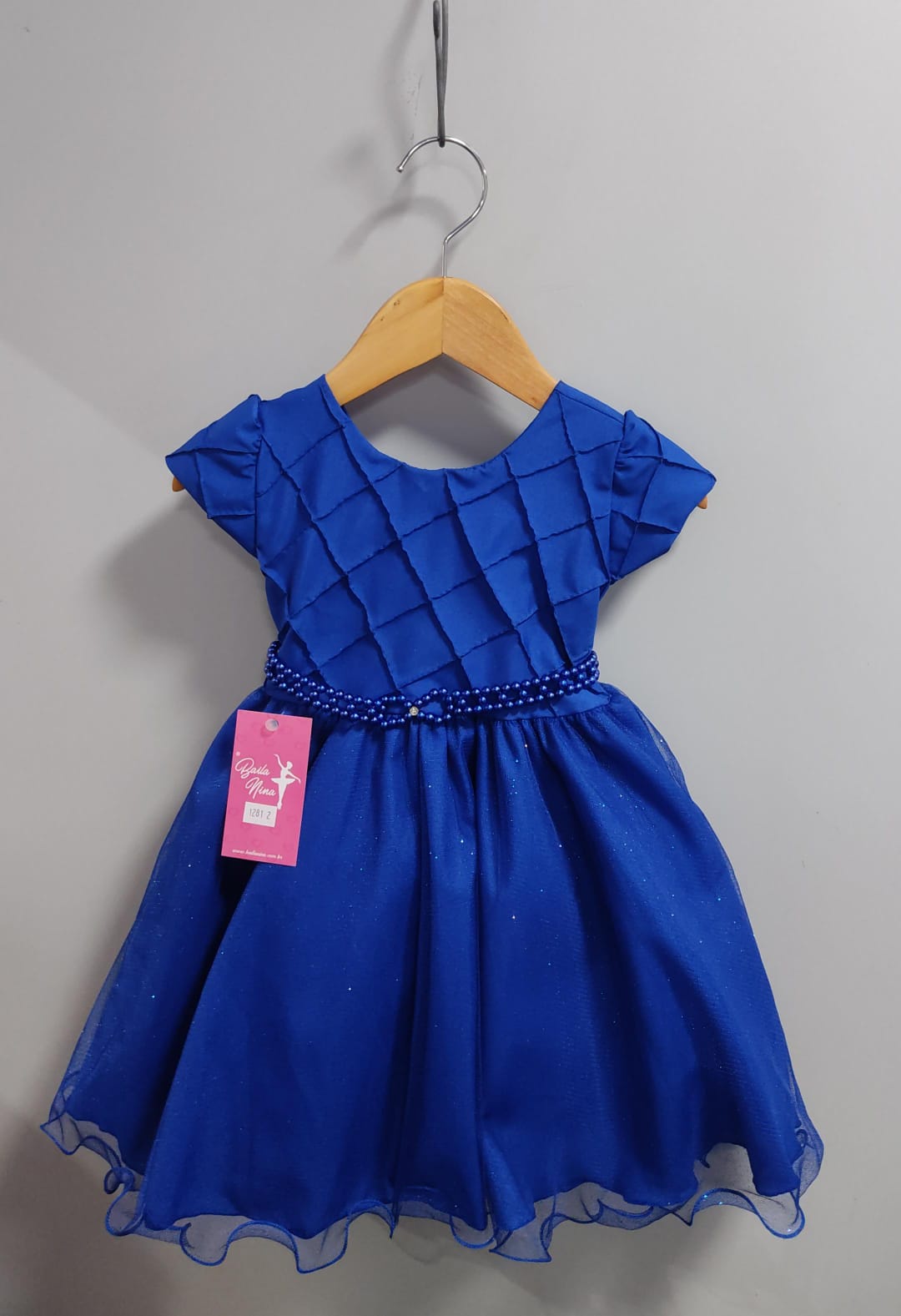 Vestido Infantil Azul Royal Busto Nervura Festas Daminhas