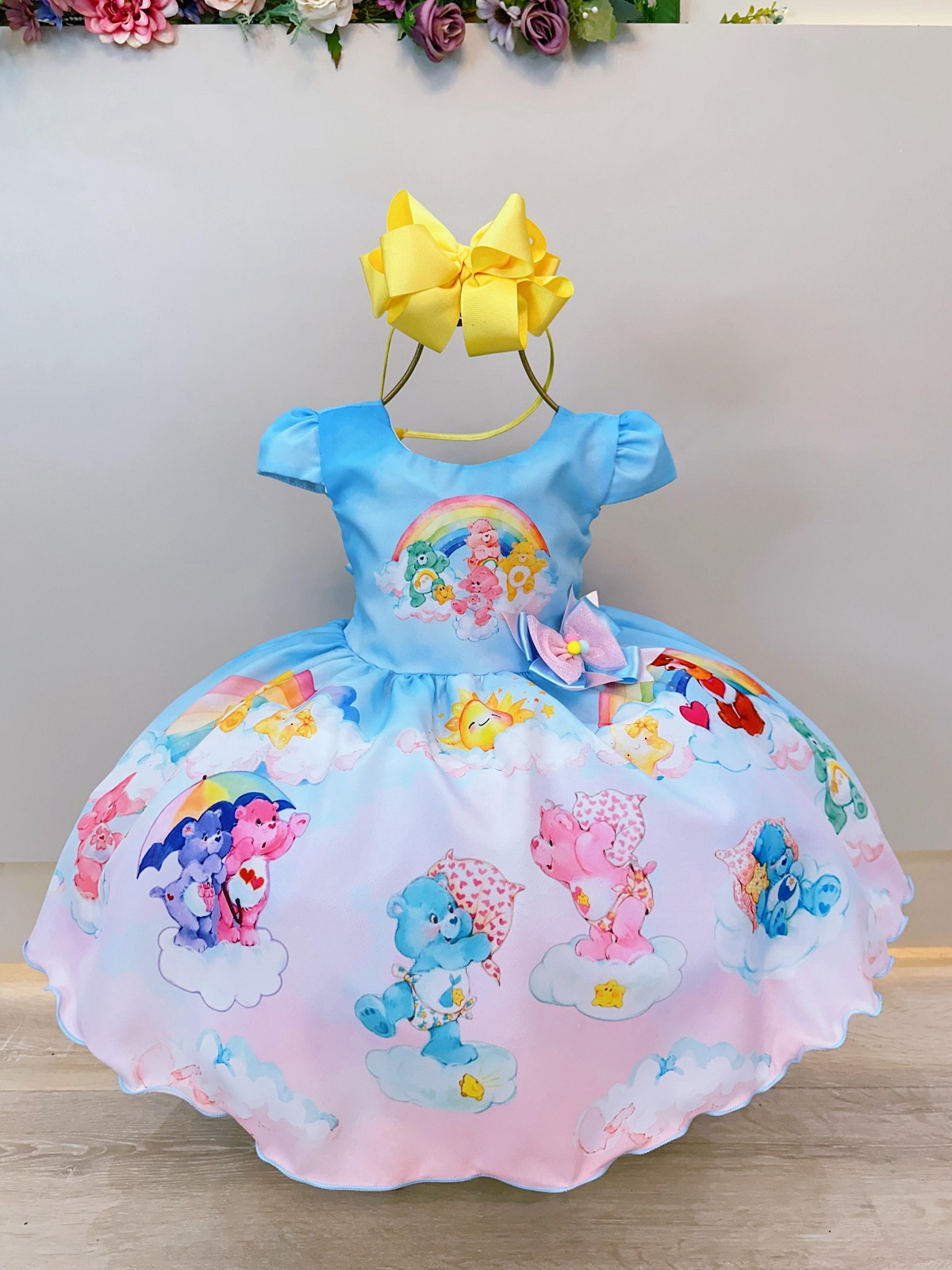 Vestido Infantil Azul Ursinhos Carinhosos Festas Aniversários