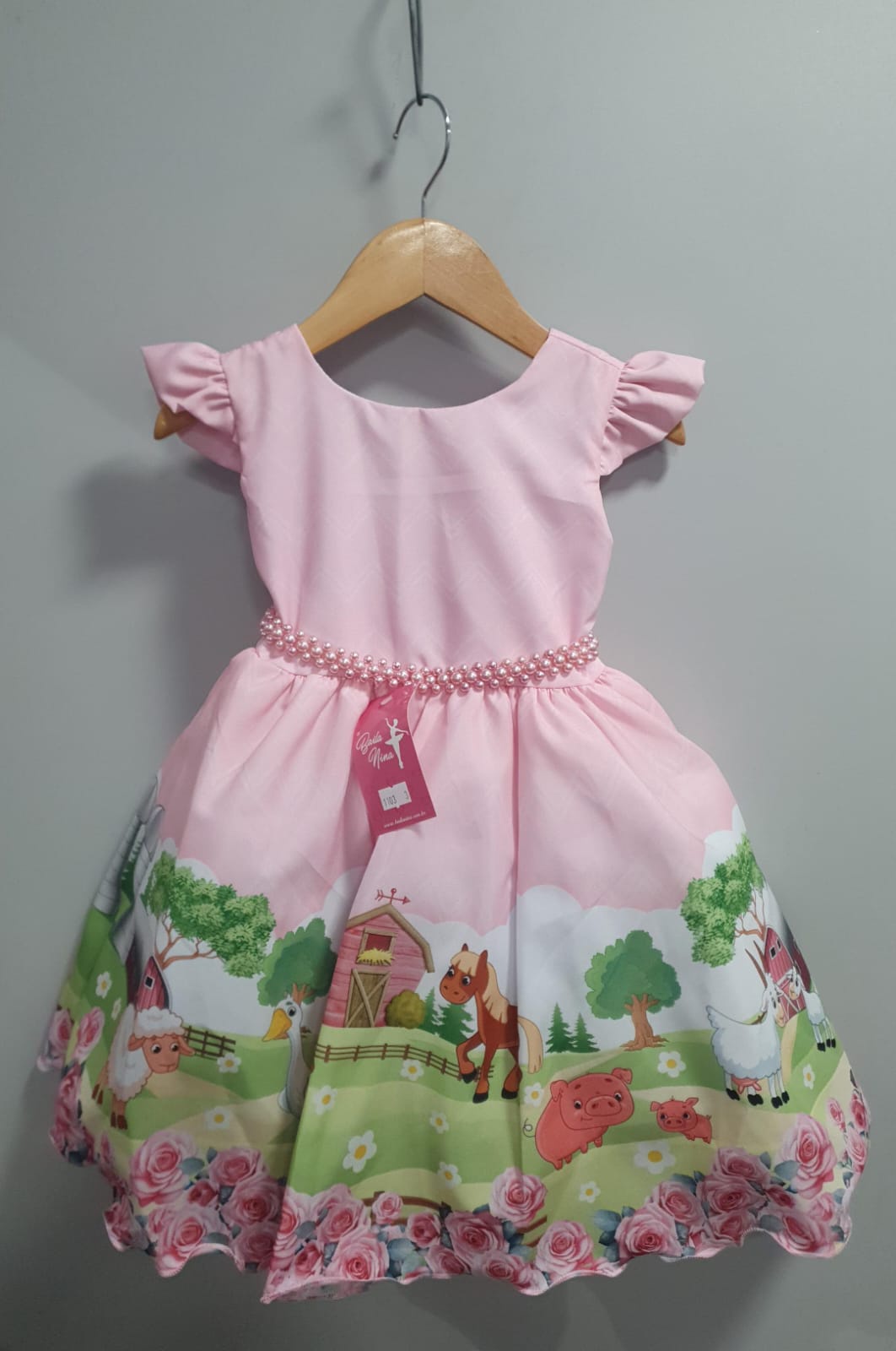 Vestido Infantil Baby Fazendinha Rosa Festas Aniversário