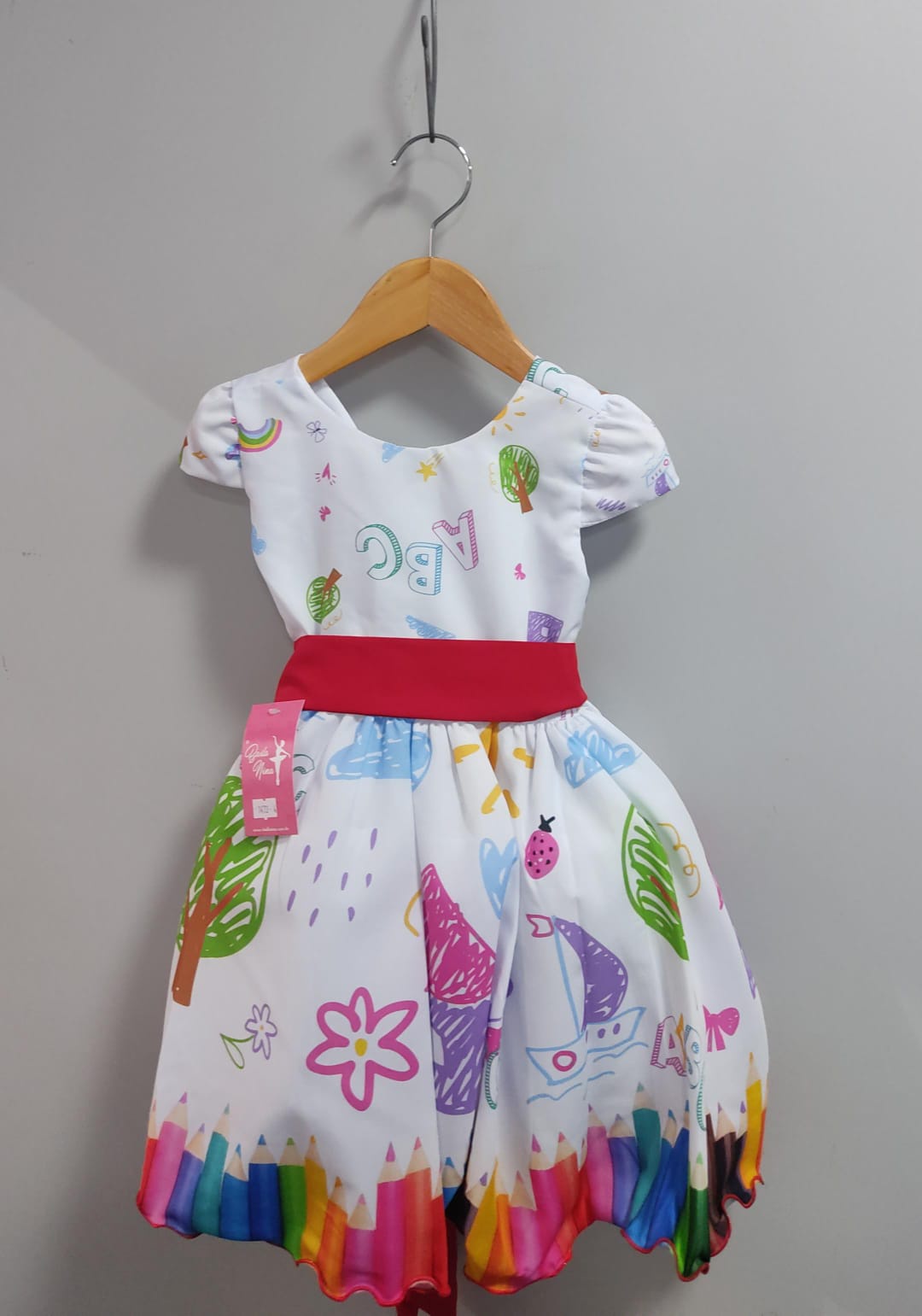 Vestido Infantil Branco Aquarela Colorido Festas