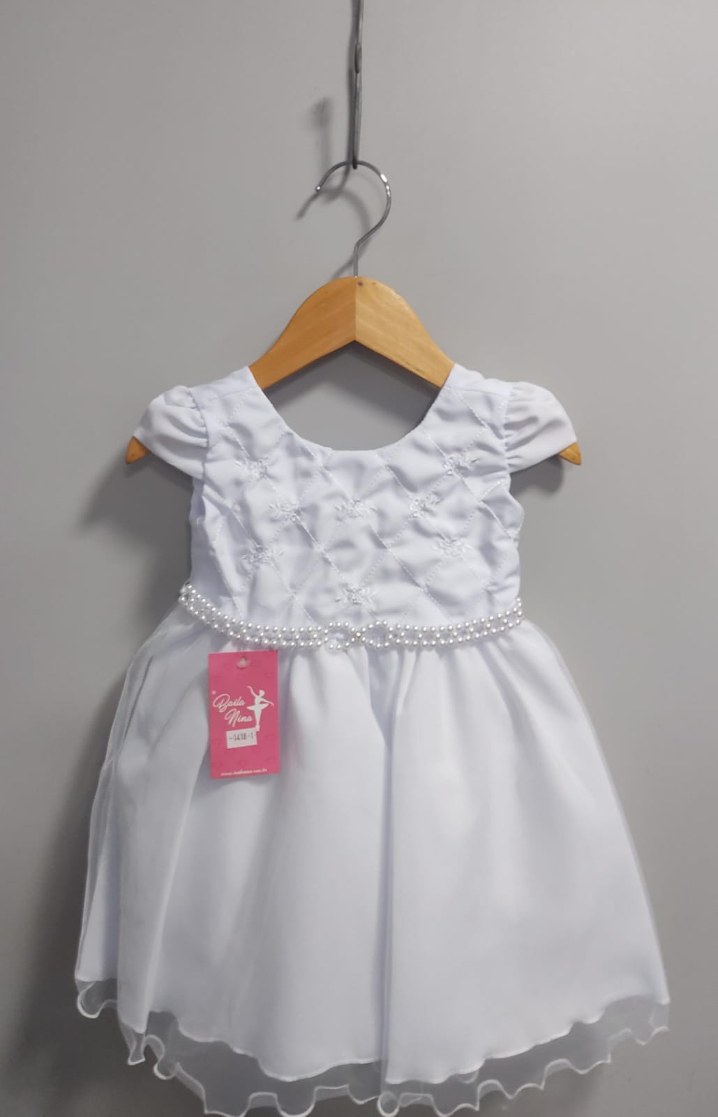 Vestido Infantil Branco Busto C/ Bordado Flores Daminha Festa