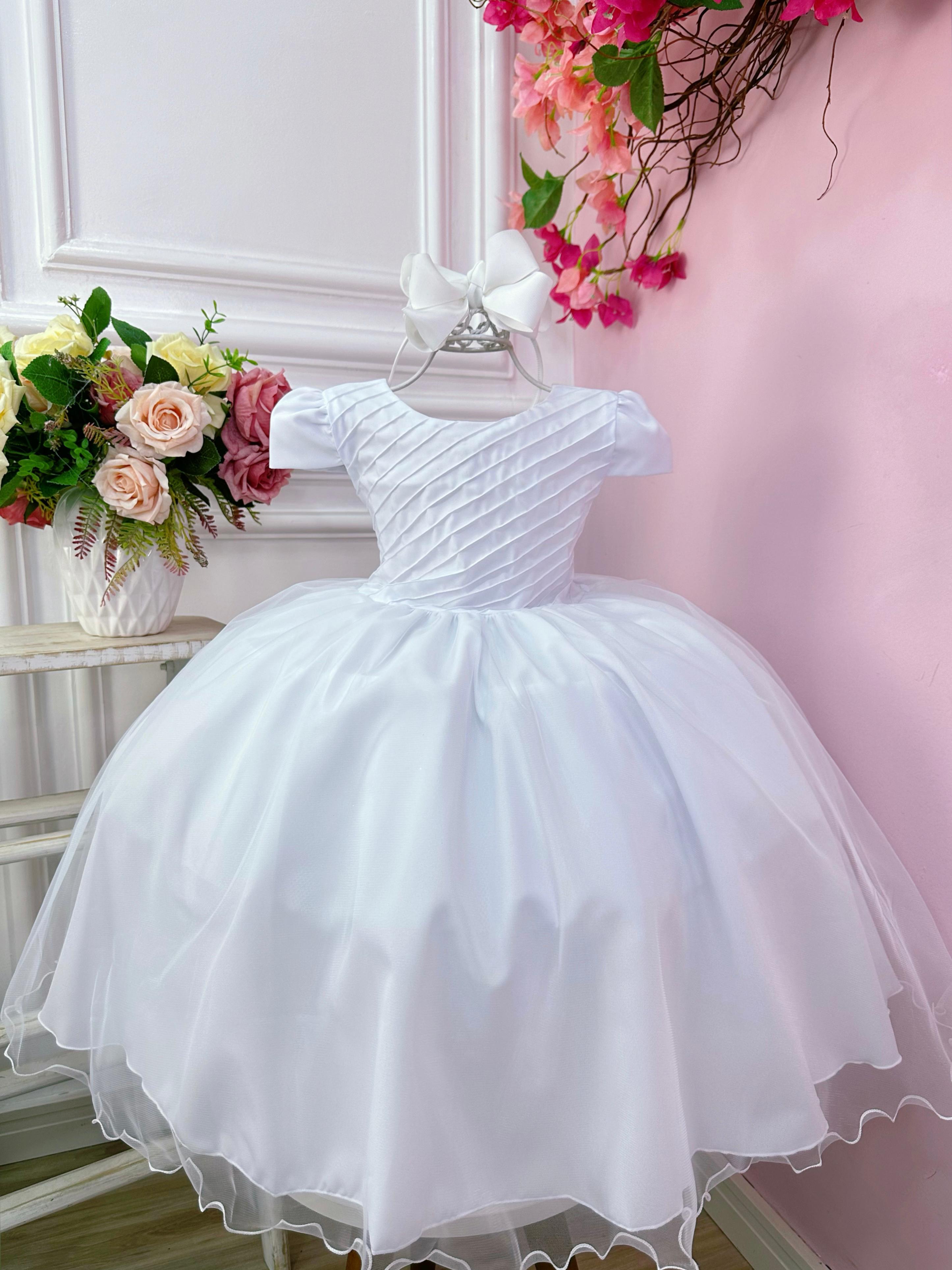 Vestido Infantil Branco C/ Busto Plissado para o Montar o Kit