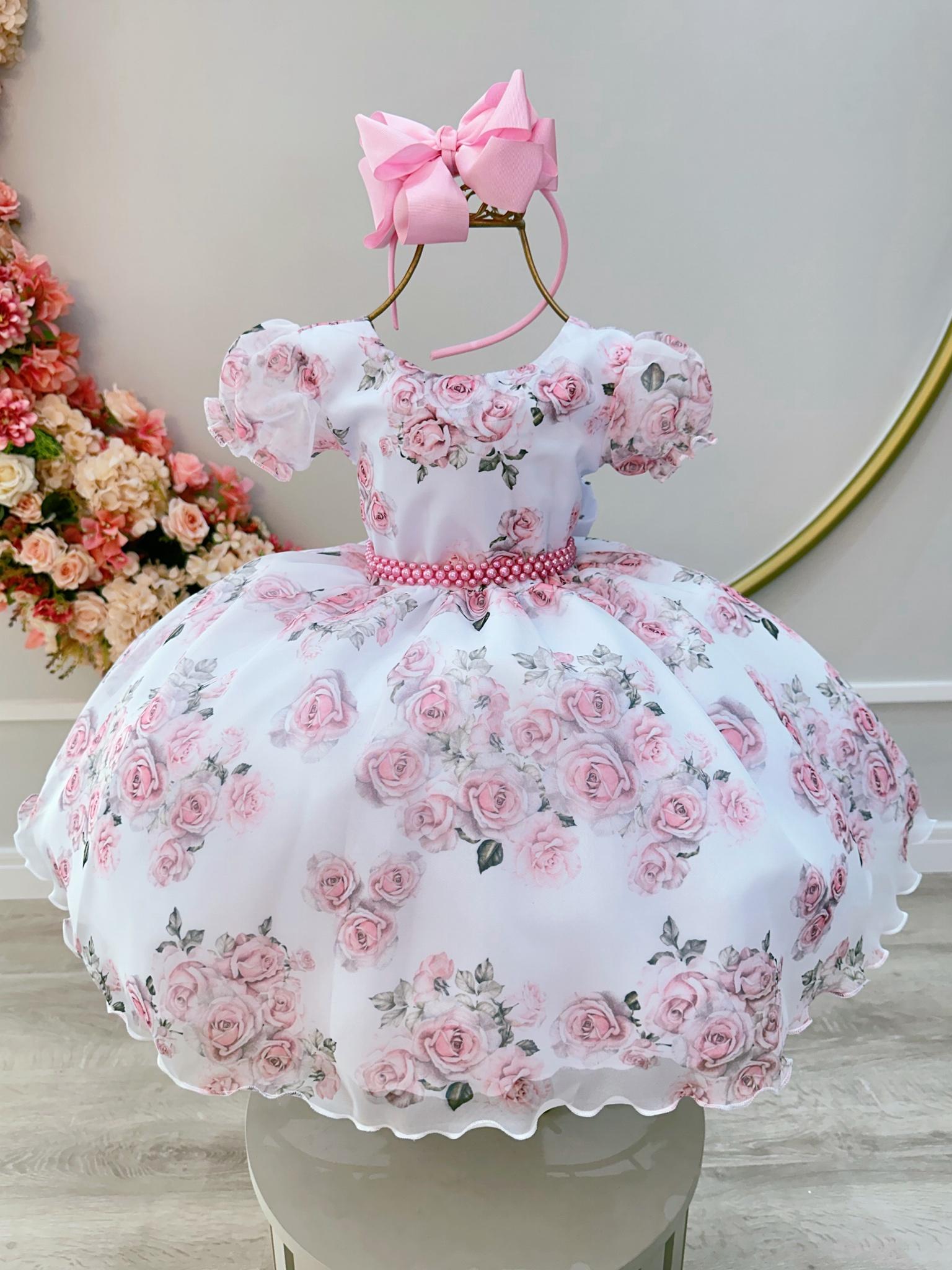 Vestido Infantil Branco Jardim das Rosas Daminhas Luxo