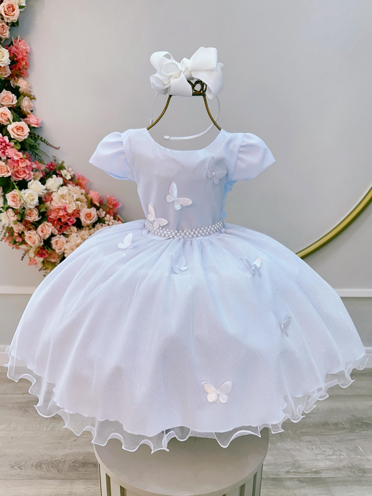 Vestido Infantil Branco Jardim Encantado Festas Luxo