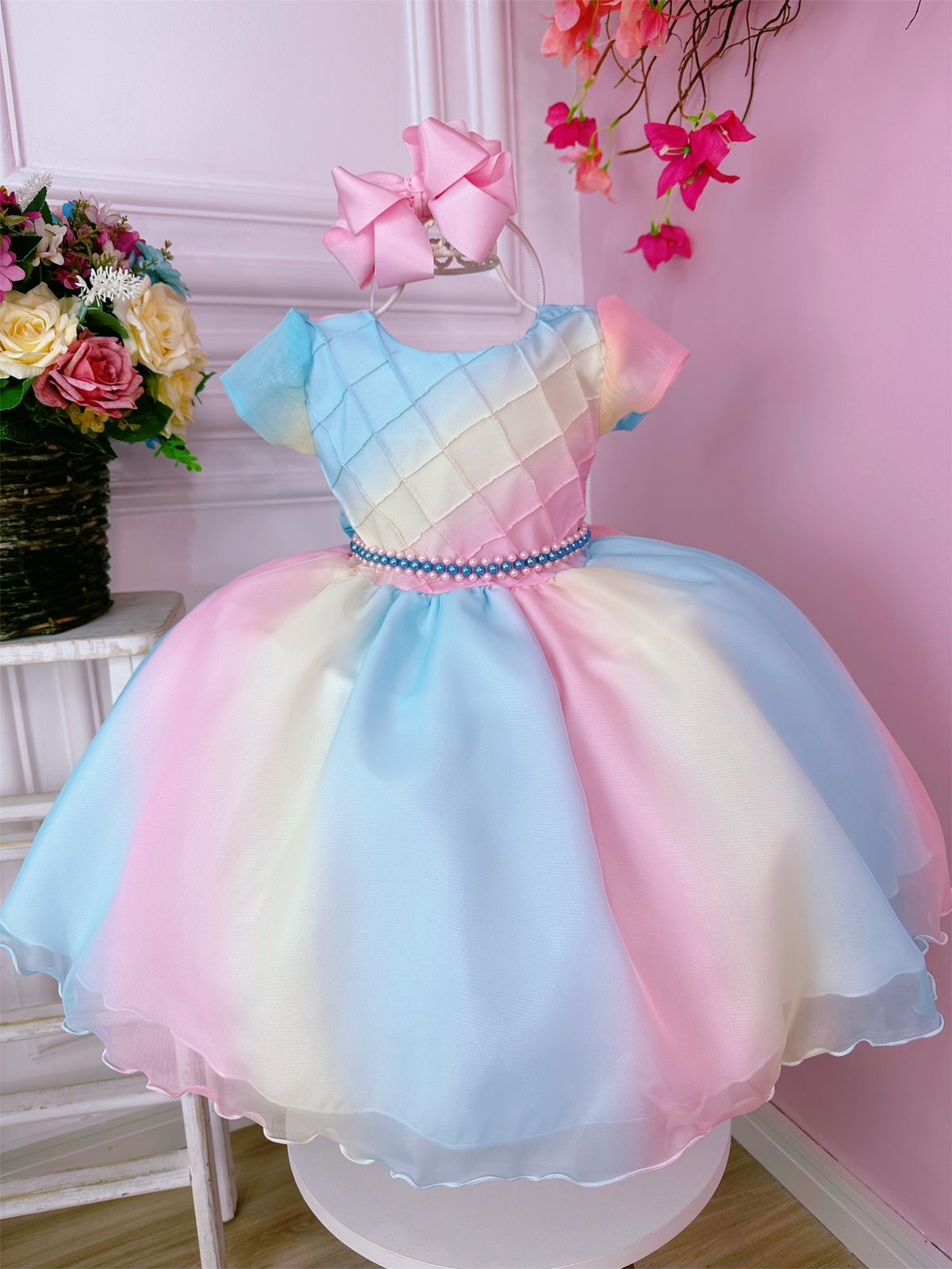 Vestido Infantil Chuva de Amor Bênçãos C/ Pérolas Luxo