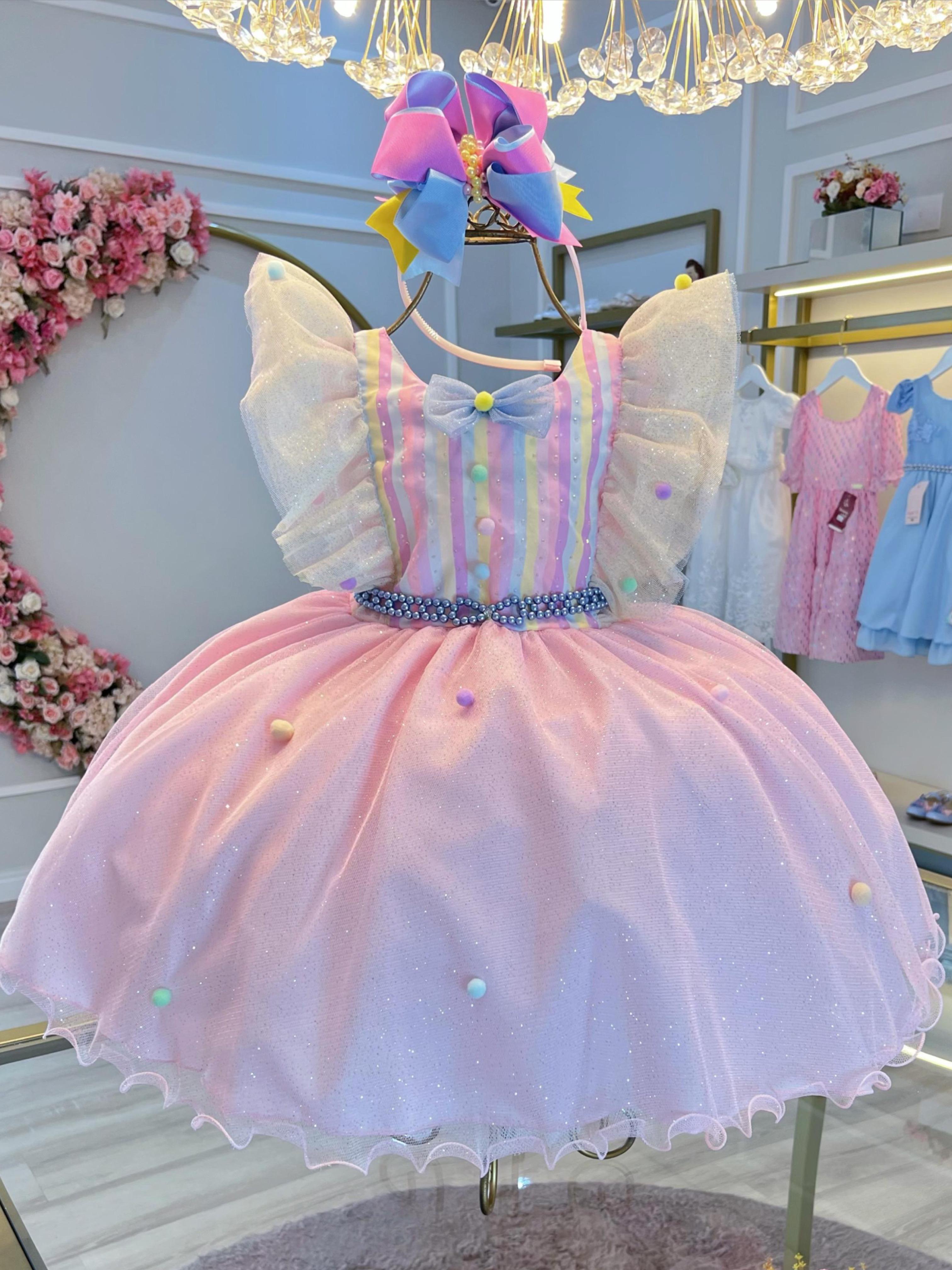 Vestido Infantil Circo Busto Com Strass e Babados Festas