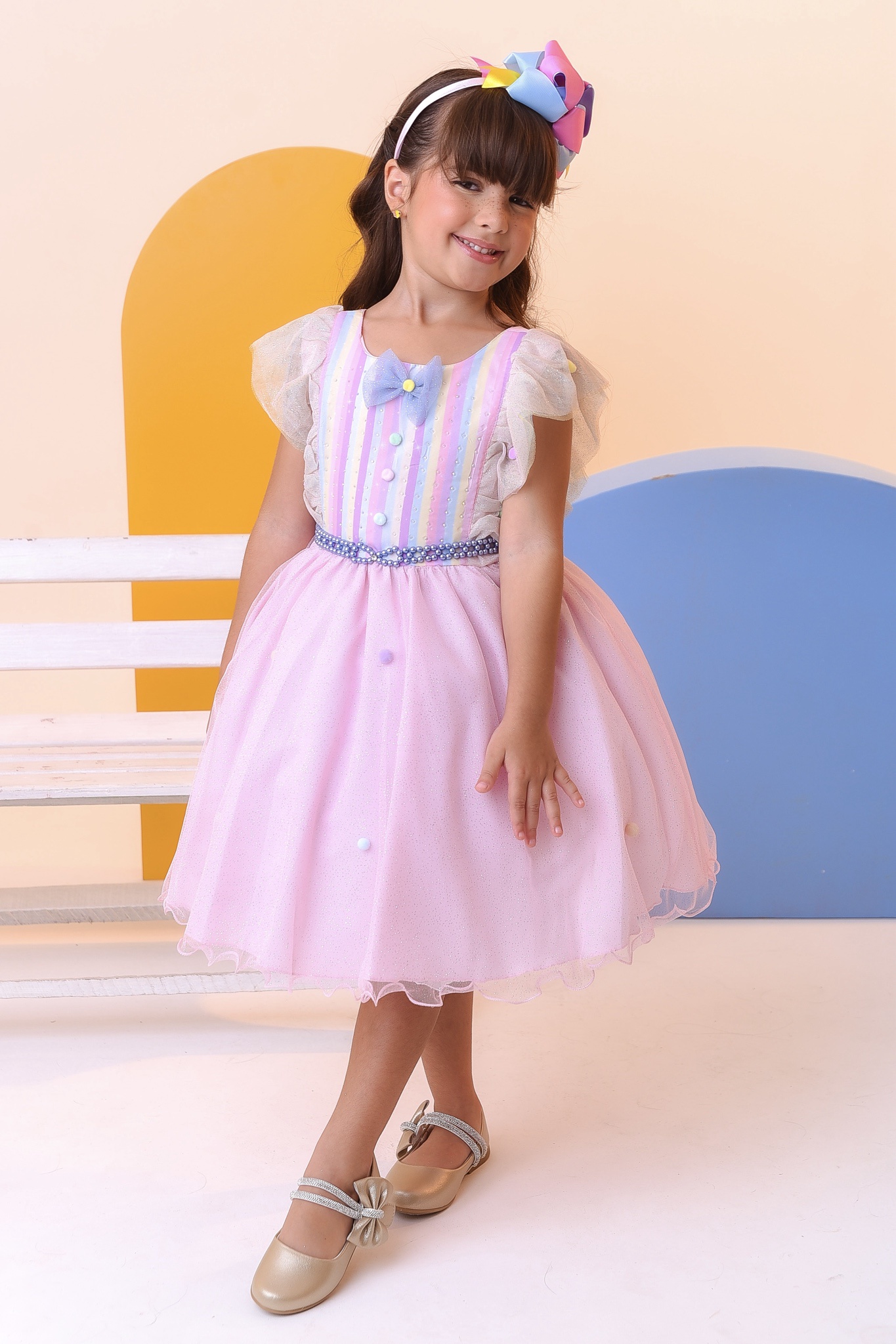 Vestido Infantil Circo Busto Com Strass e Babados Festas