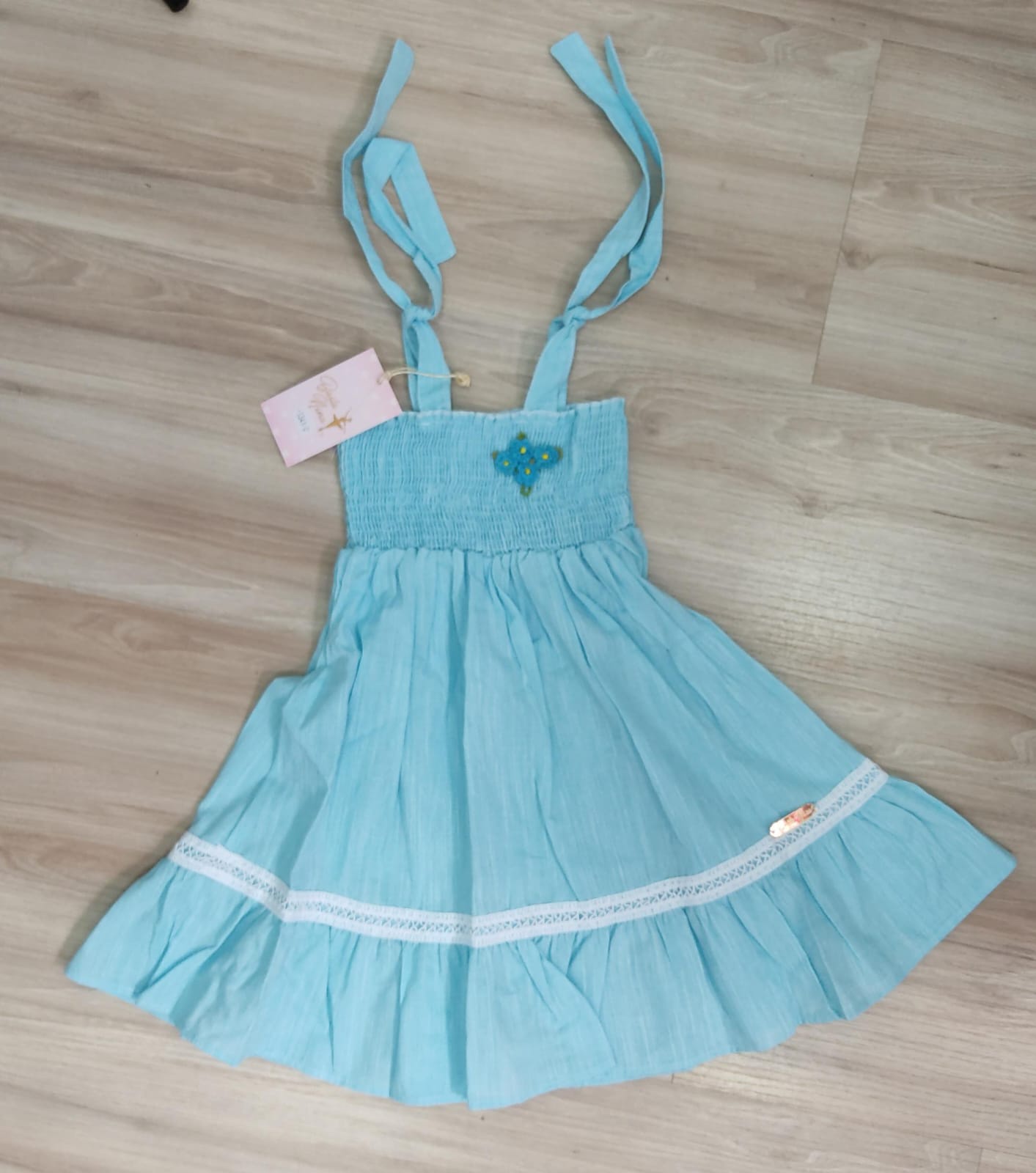 Vestido Infantil de Alça Azul Claro Casual Festas Luxo