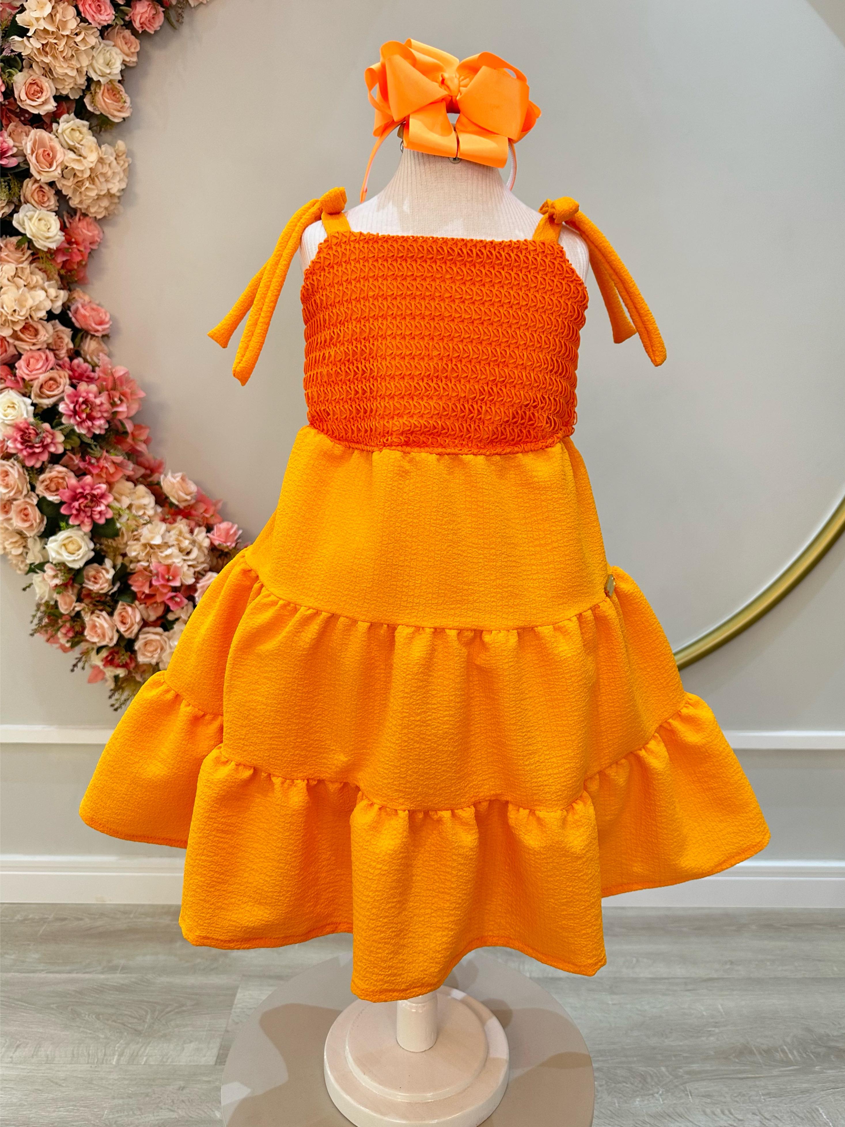 Vestido Infantil de Alça Laranja Casual Luxo