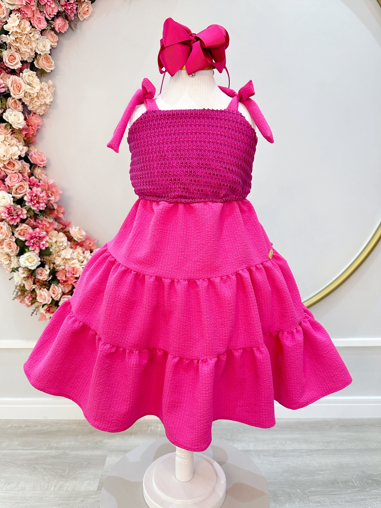 Vestido Infantil de Alça Pink Casual Luxo