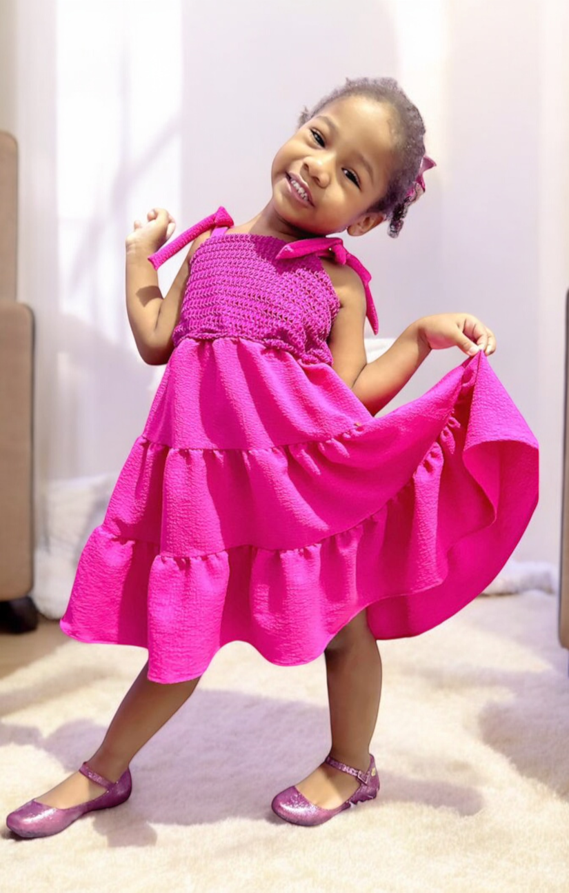 Vestido Infantil de Alça Pink Casual Luxo