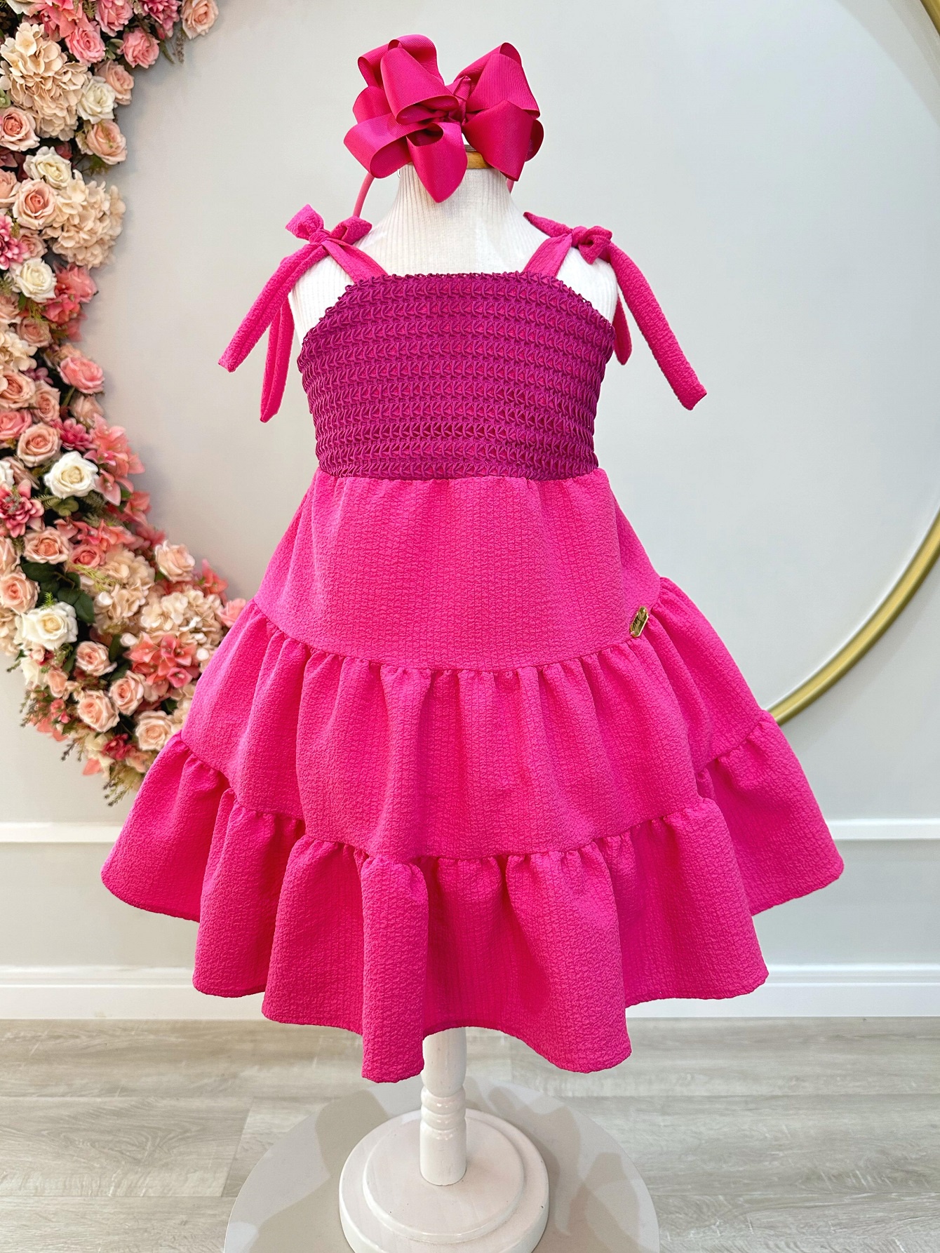 Vestido Infantil de Alça Pink Casual Luxo