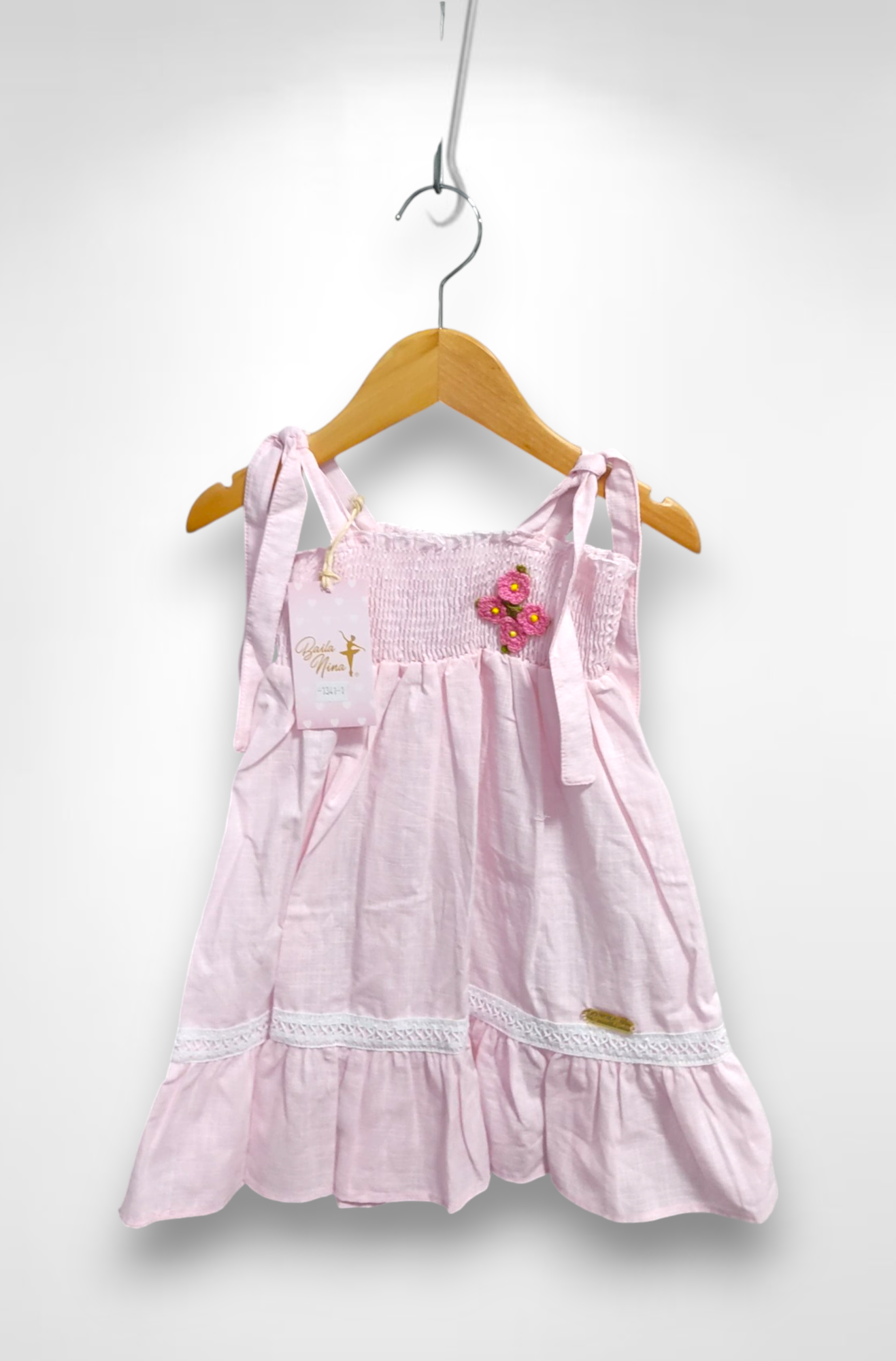 Vestido Infantil de Alça Rosa Claro Casual Festas Luxo