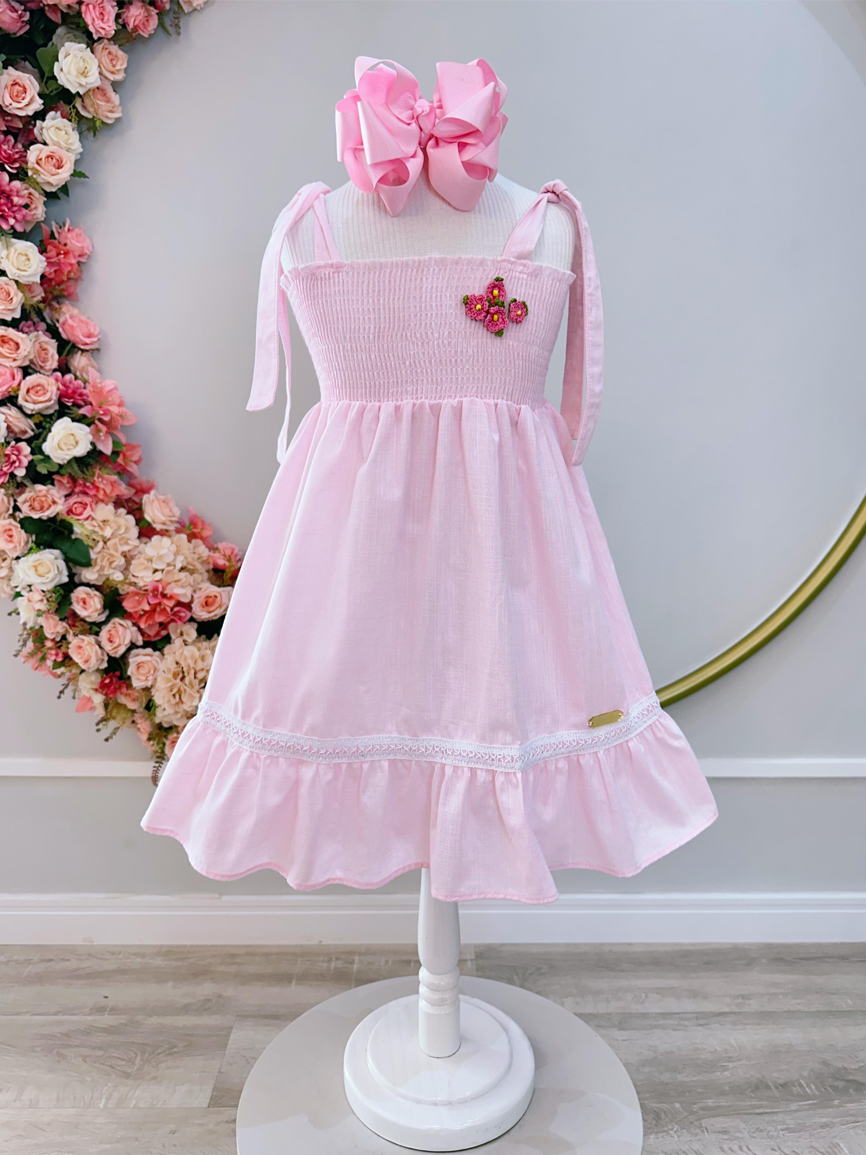 Vestido Infantil de Alça Rosa Claro Casual Festas Luxo