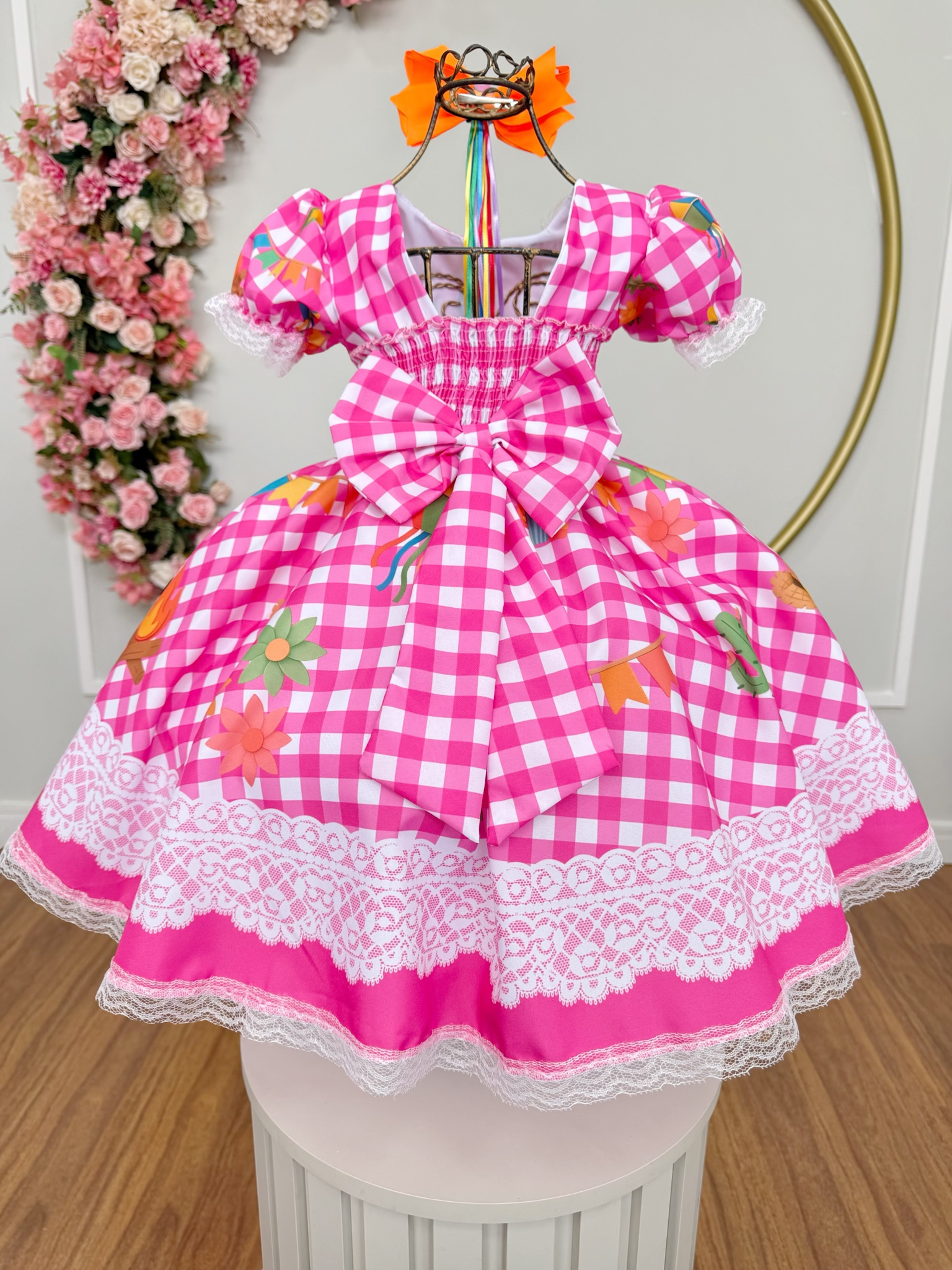 Vestido Infantil Junino Caipira Xadrez Rosa Chiclete Luxo - Rosa ...