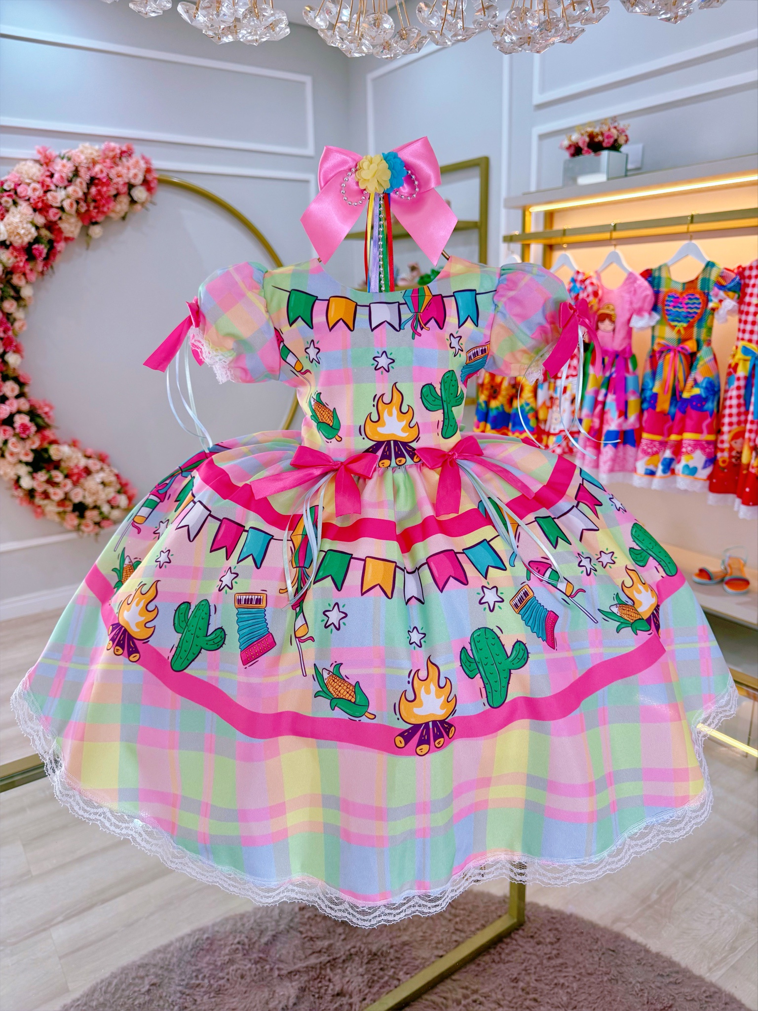Vestido Infantil Junino Festa de São João Colorido Luxo
