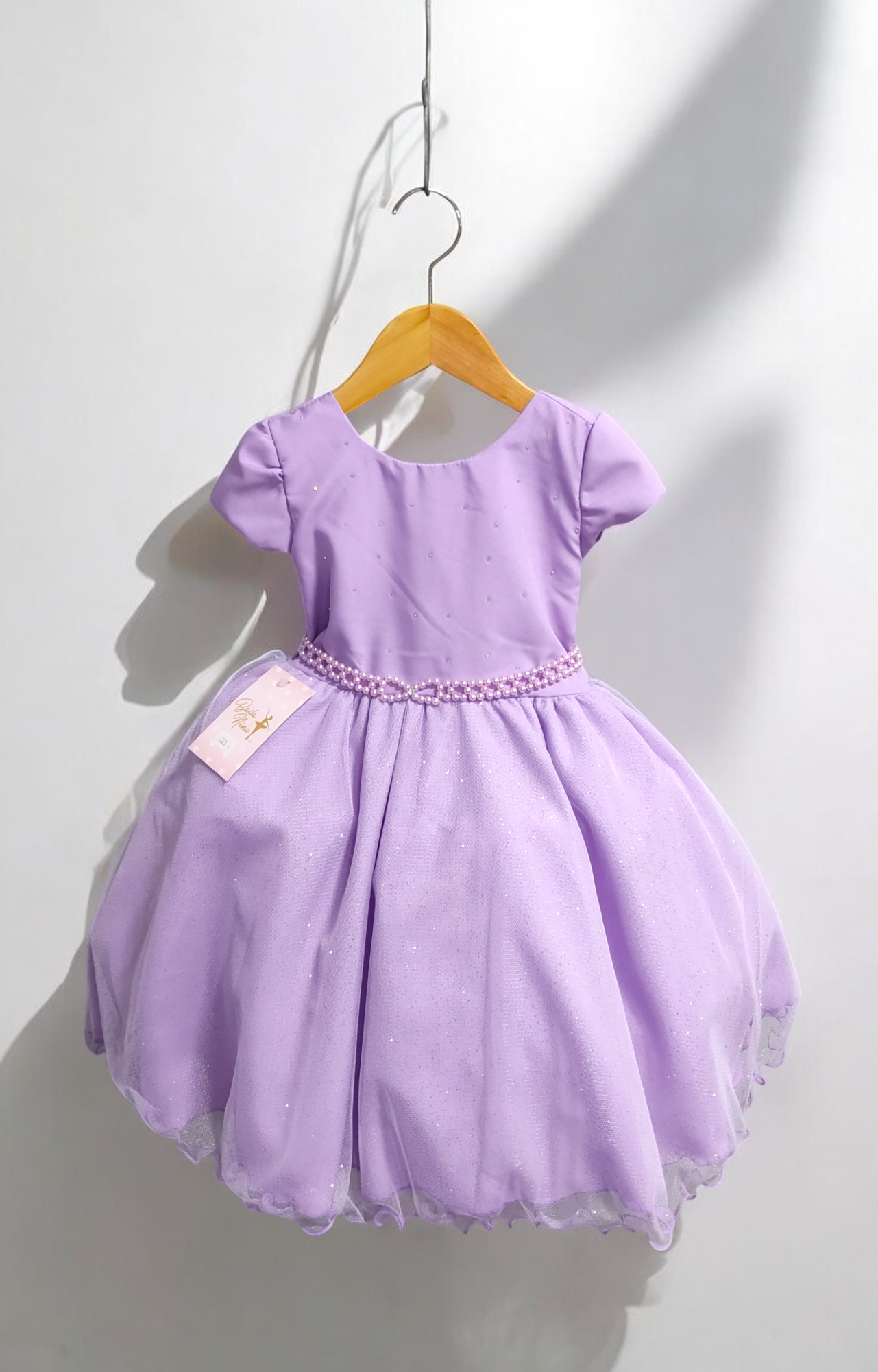 Vestido Infantil Lilás Busto C/ Strass e Saia com Glitter