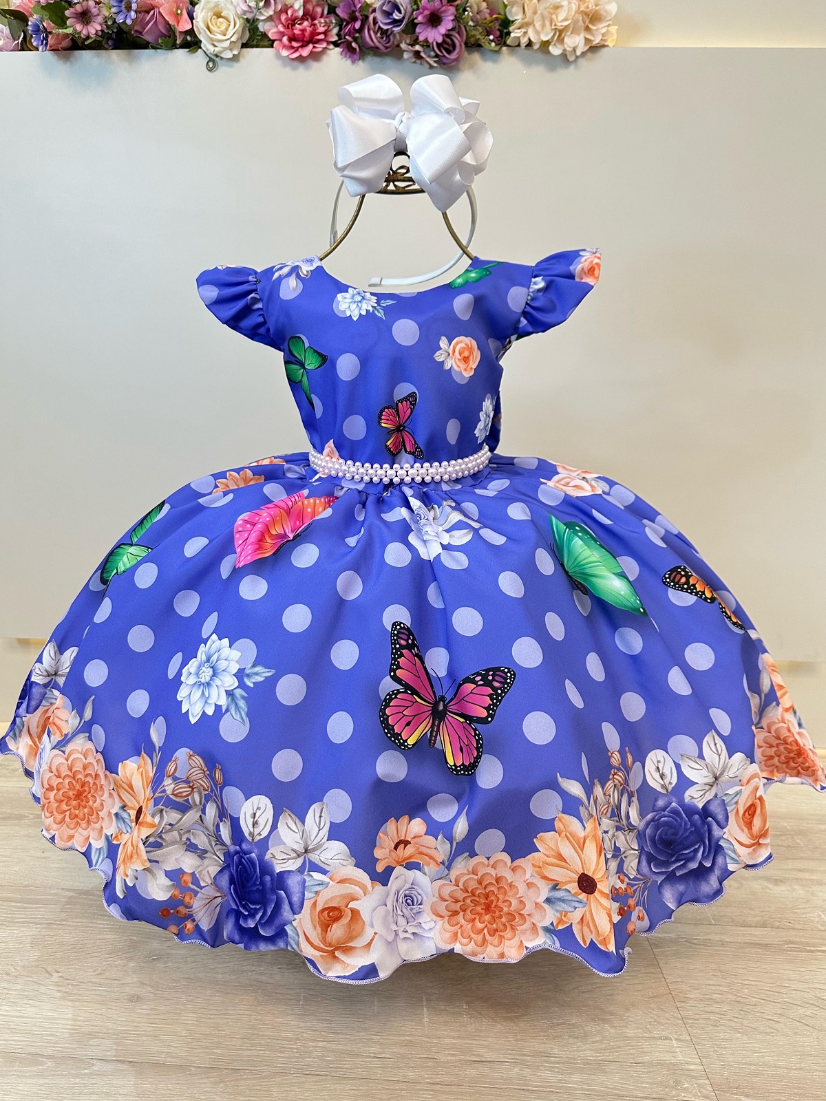 Vestido Infantil Lilás Jardim das Borboletas Cinto Pérolas