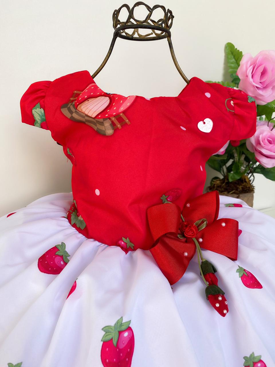 Vestido Infantil Moranguinho Vermelho Luxo Festas - Rosa Charmosa Atacado