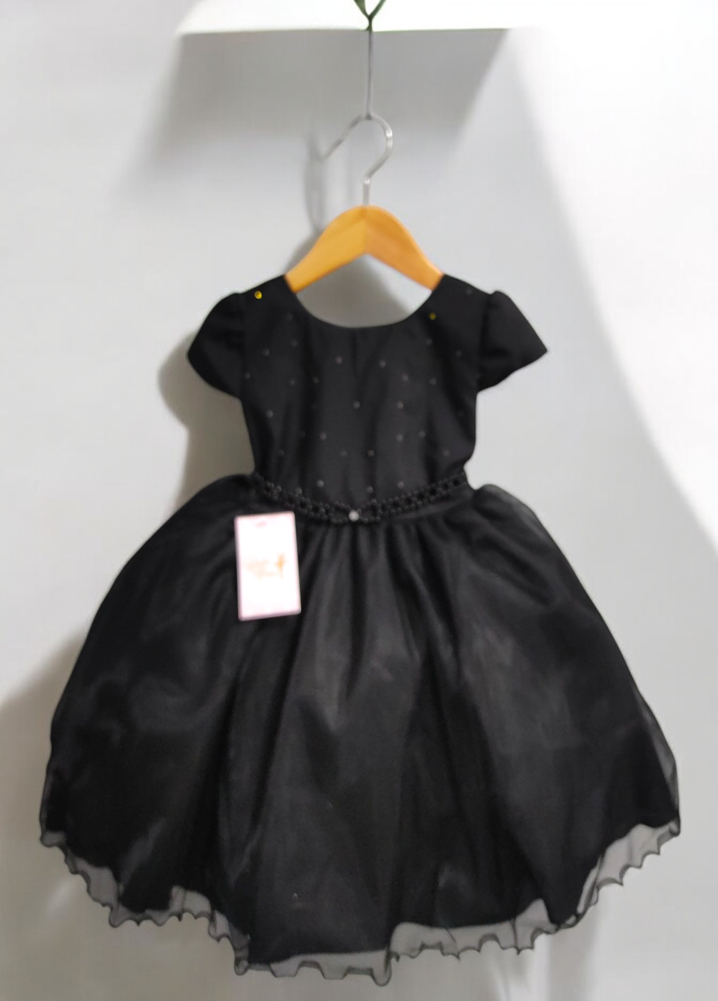 Vestido Infantil Preto Busto C/ Strass e Saia com Glitter