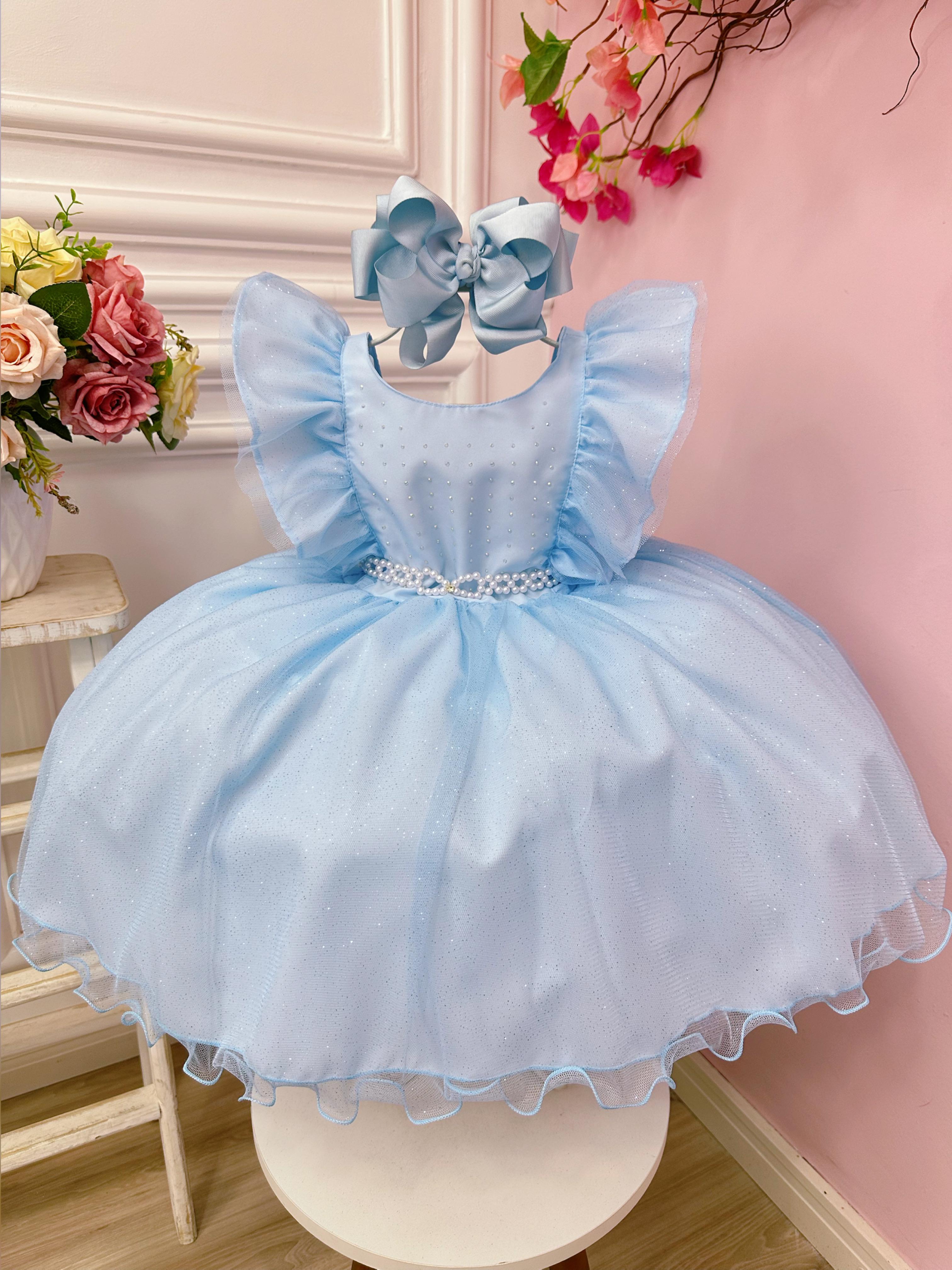 Vestido Infantil Princesa Cinderela Frozen C/ Babados Strass