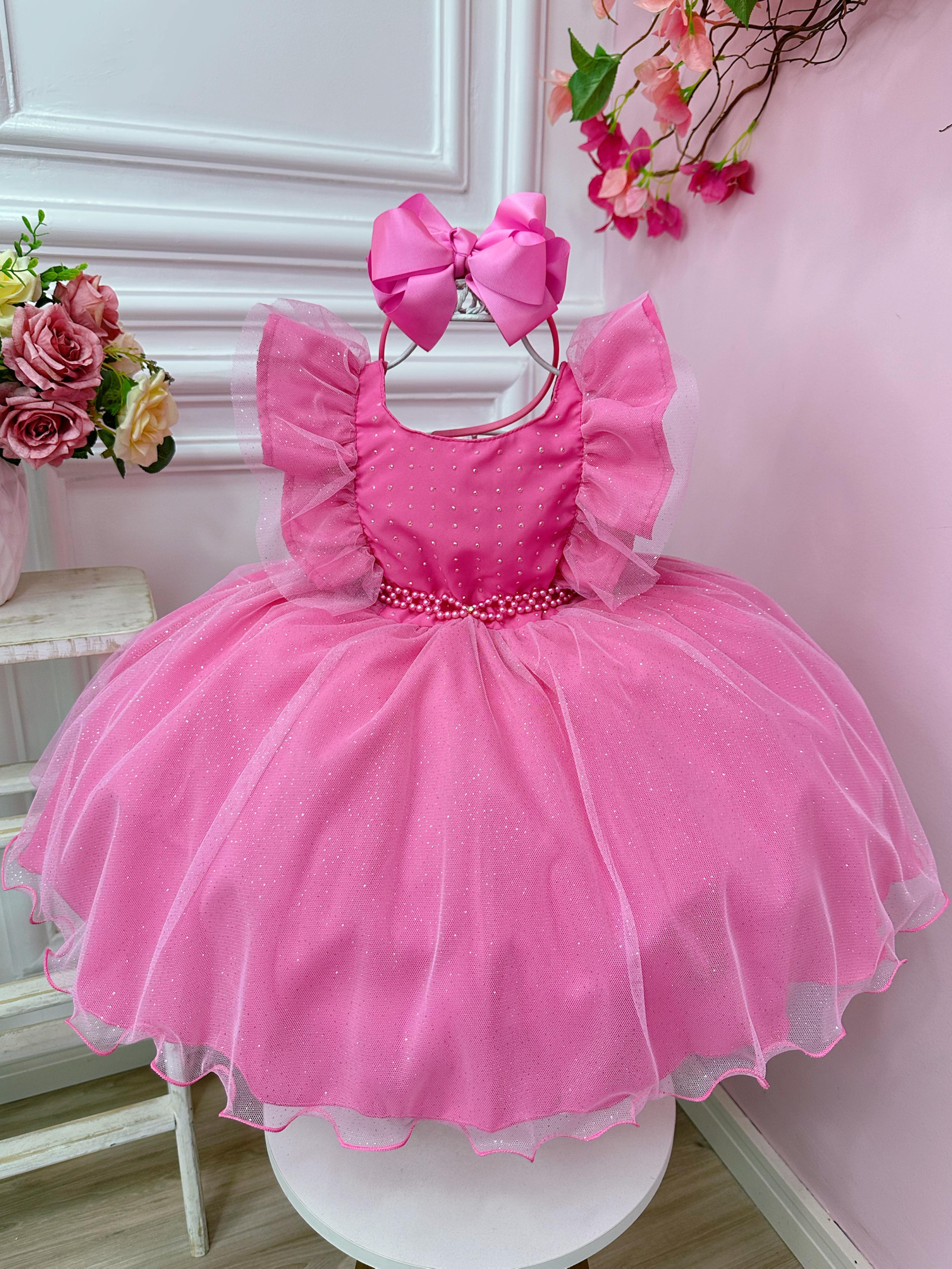 Vestido Infantil Princesa Rapunzel Com Babados e Strass