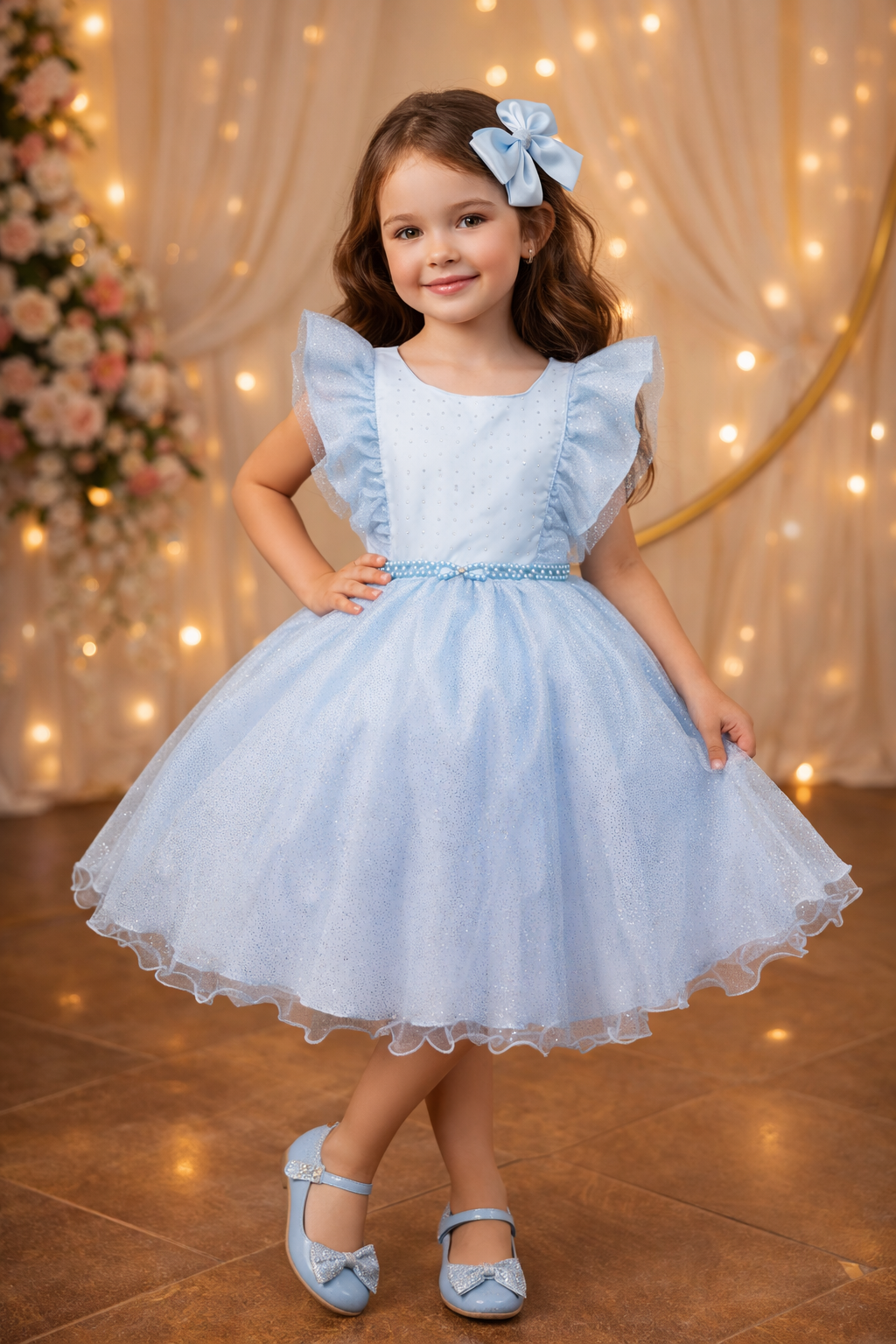 Vestido Infantil Princesas Frozen Anna e Elsa Azul Festas