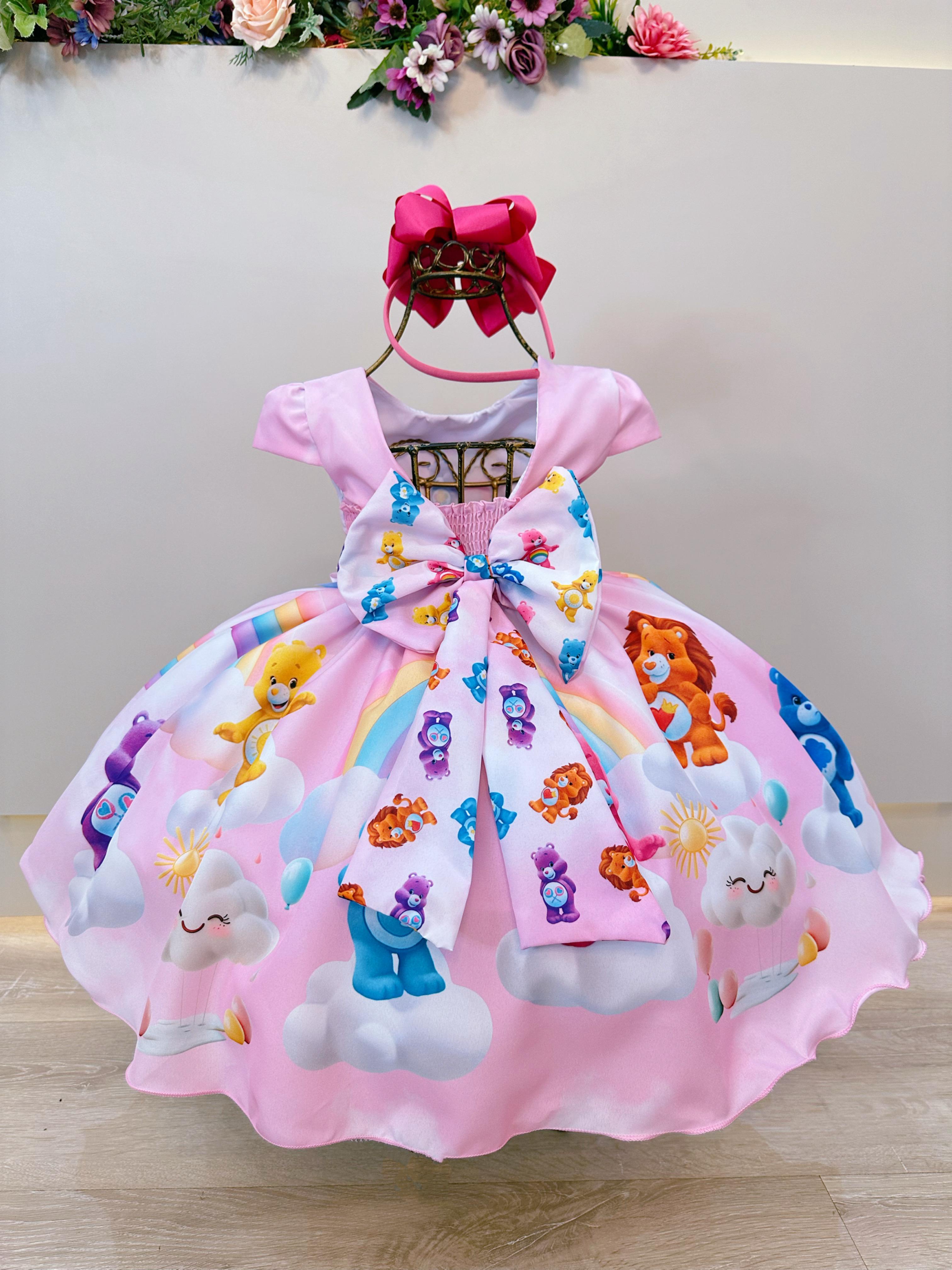 Vestido Infantil Rosa Ursinhos Carinhosos Festas Aniversários - Rosa ...