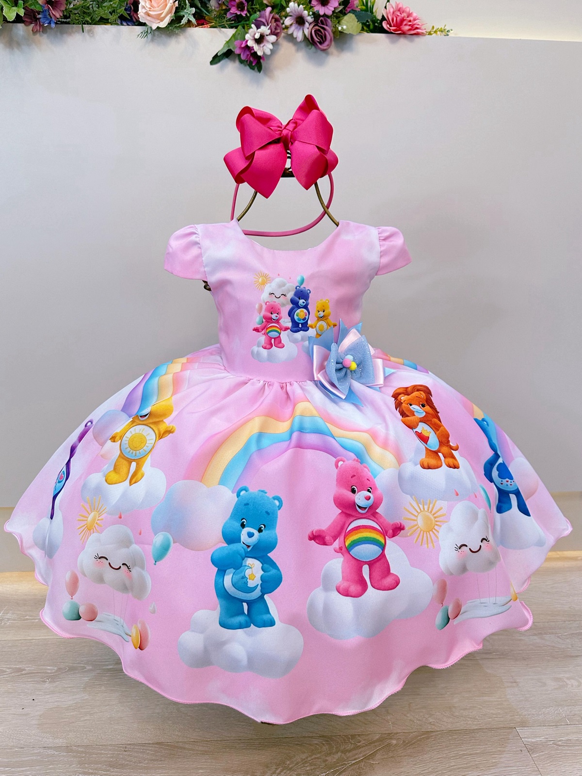 Vestido Infantil Rosa Ursinhos Carinhosos Festas Aniversários