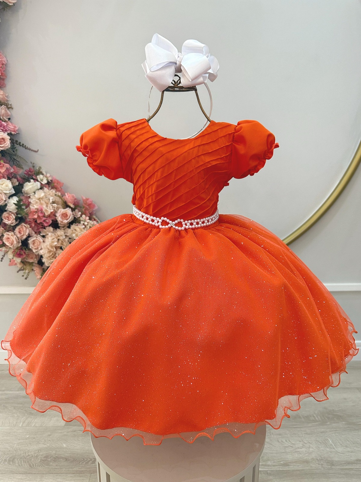 Vestido Infantil Terracota Busto Plissado Festas Daminha