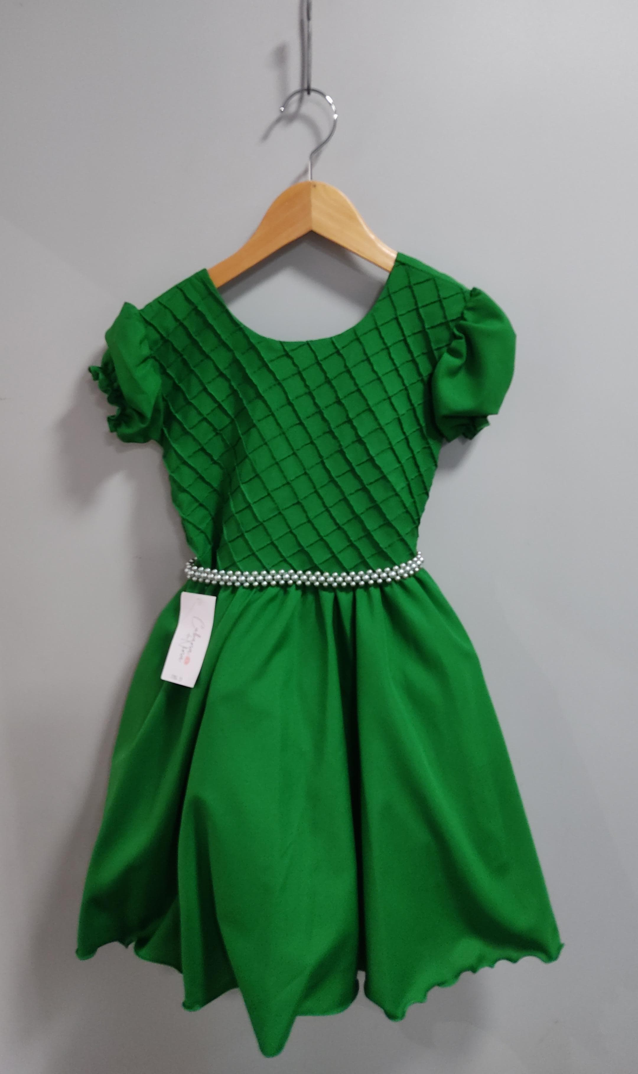 Vestido Infantil Verde Bandeira Busto Nervura Daminha Festas