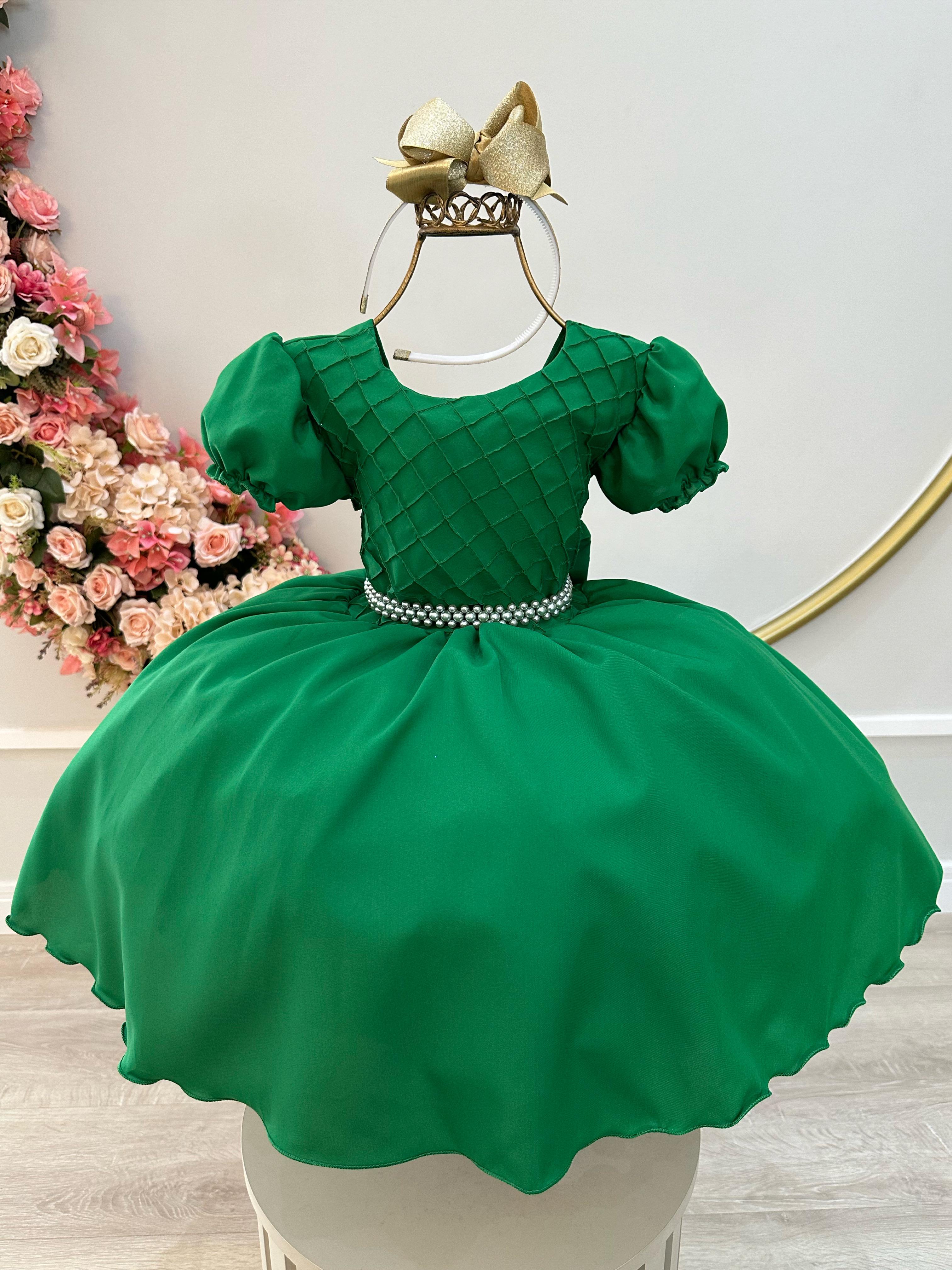 Vestido Infantil Verde Bandeira Busto Nervura Festas Daminha