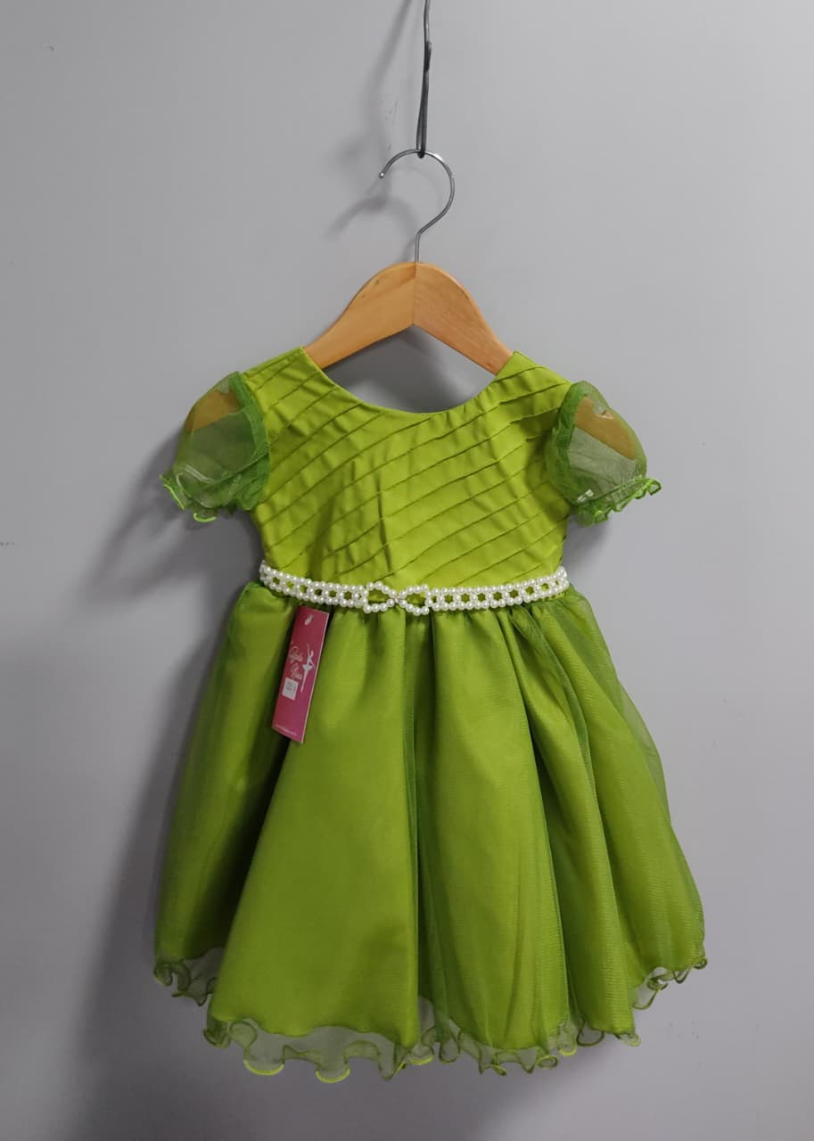 Vestido Infantil Verde Oliva C/ Busto Plissado Daminhas
